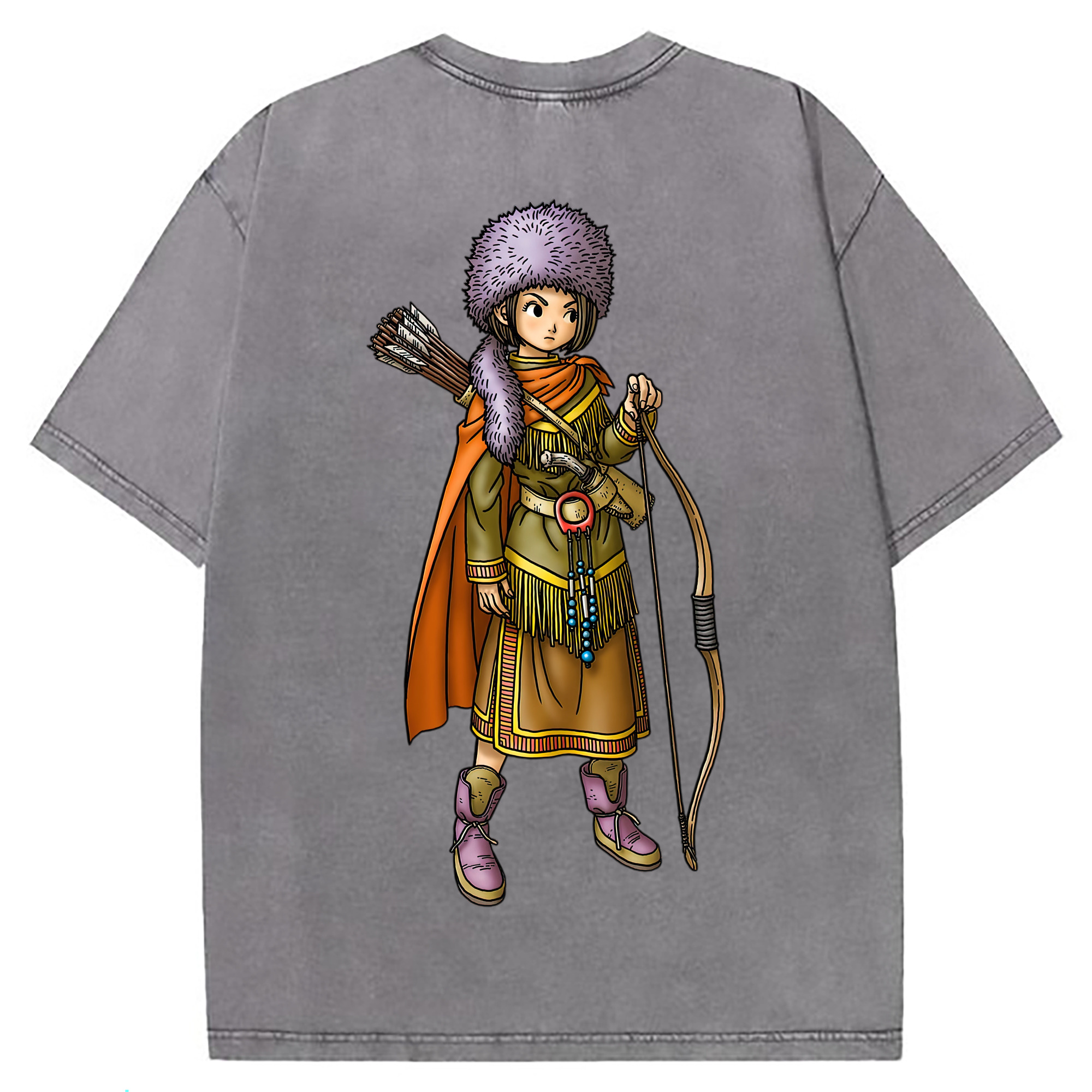 （画像用） ドラゴンクエスト Doragon Kuesuto Dragon Quest 綿100% ヴィンテージ風 半袖Tシャツ（背面プリント）