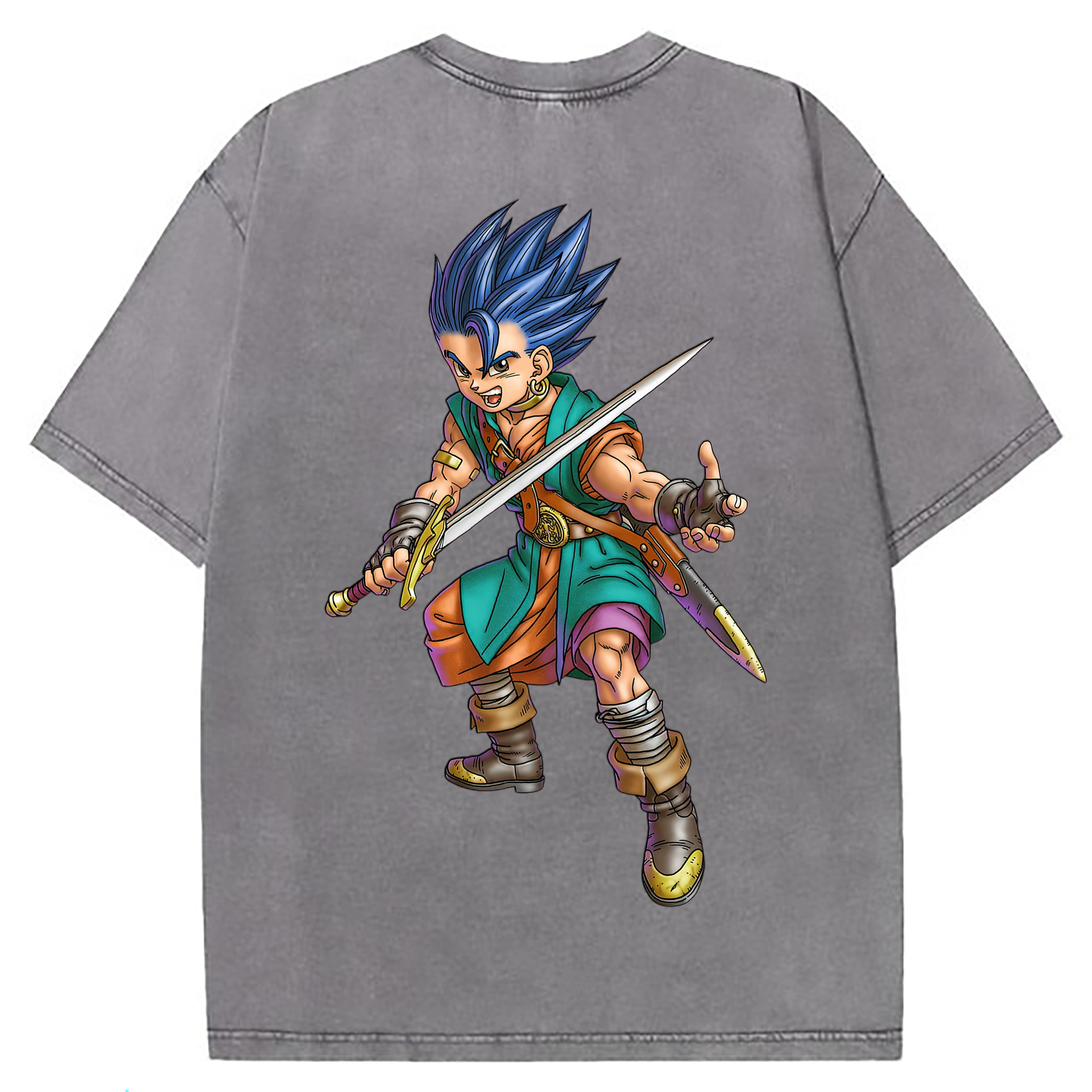 （画像用） ドラゴンクエスト Doragon Kuesuto Dragon Quest 綿100% ヴィンテージ風 半袖Tシャツ（背面プリント）