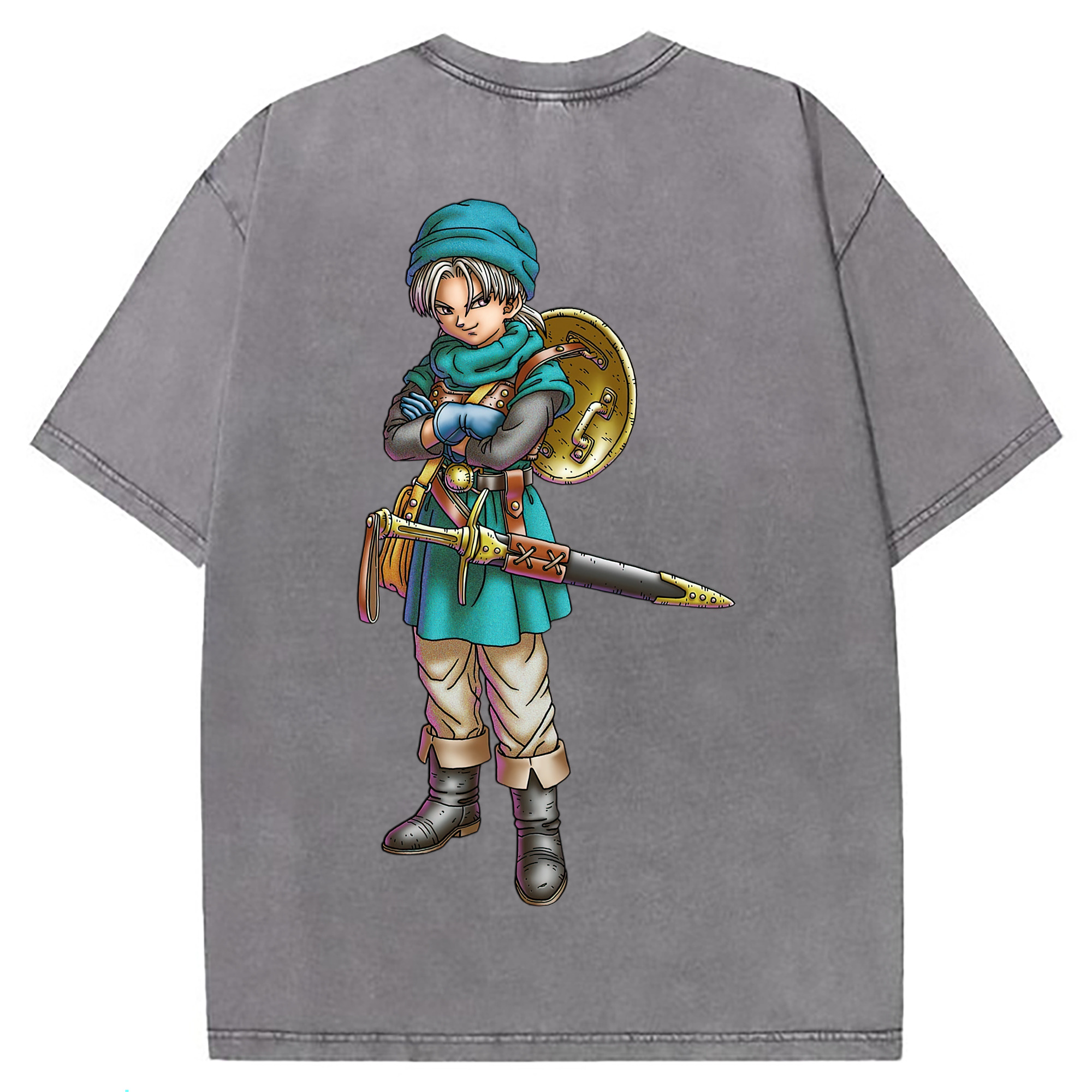（画像用） ドラゴンクエスト Doragon Kuesuto Dragon Quest 綿100% ヴィンテージ風 半袖Tシャツ（背面プリント）