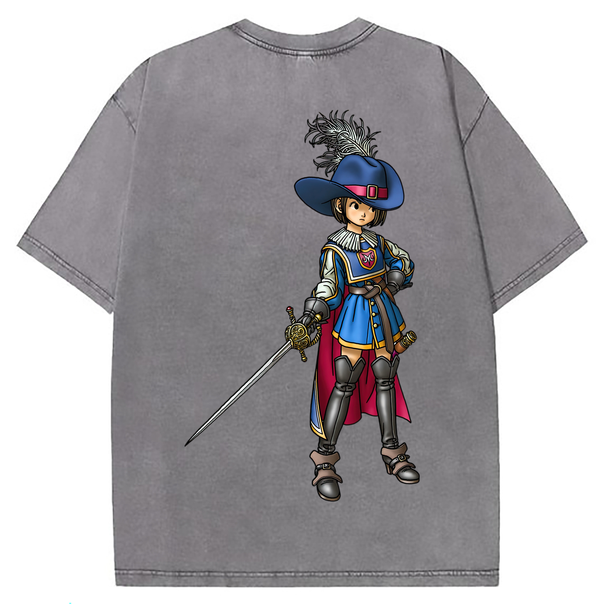 （画像用） ドラゴンクエスト Doragon Kuesuto Dragon Quest 綿100% ヴィンテージ風 半袖Tシャツ（背面プリント）