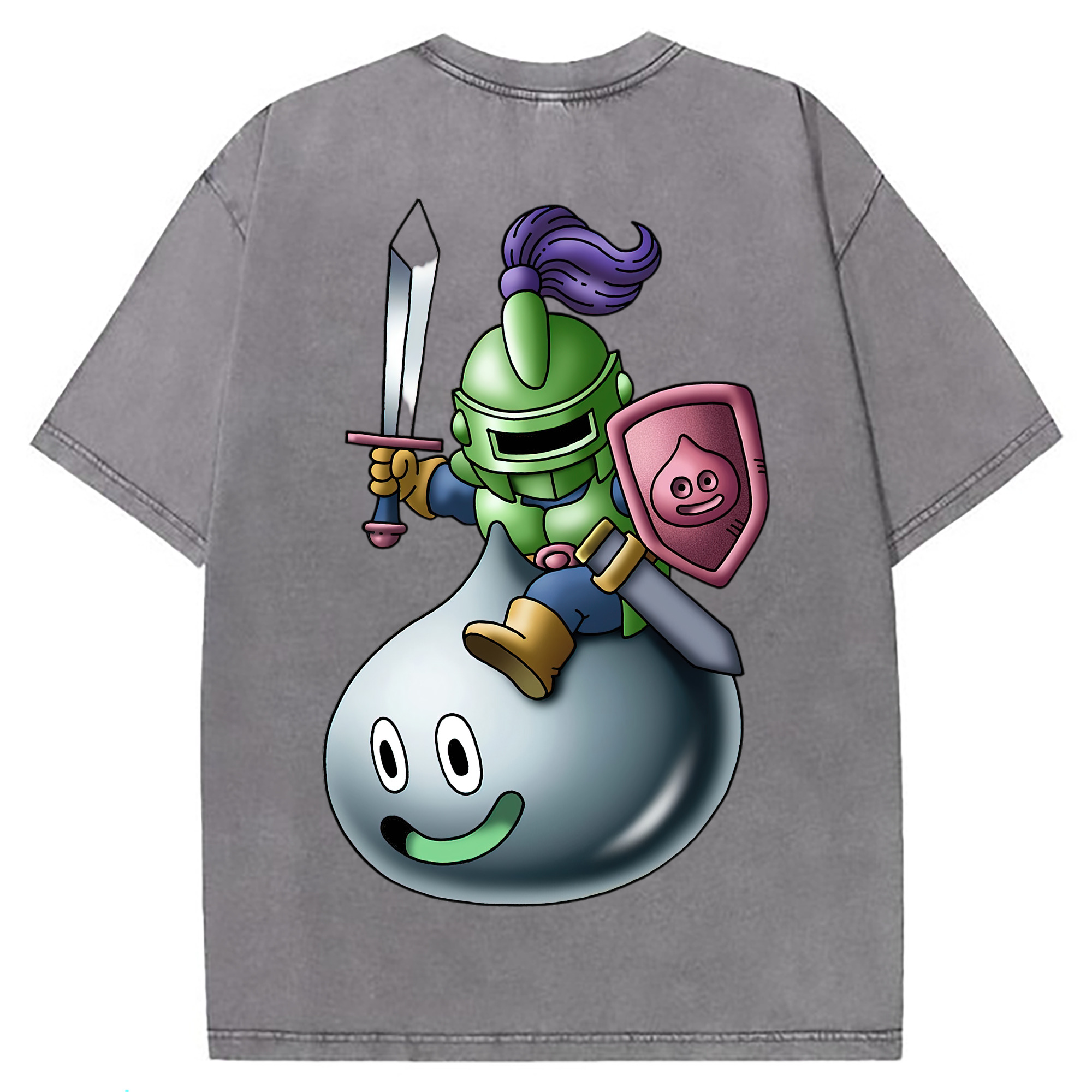 （画像用） ドラゴンクエスト Doragon Kuesuto Dragon Quest 綿100% ヴィンテージ風 半袖Tシャツ（背面プリント）