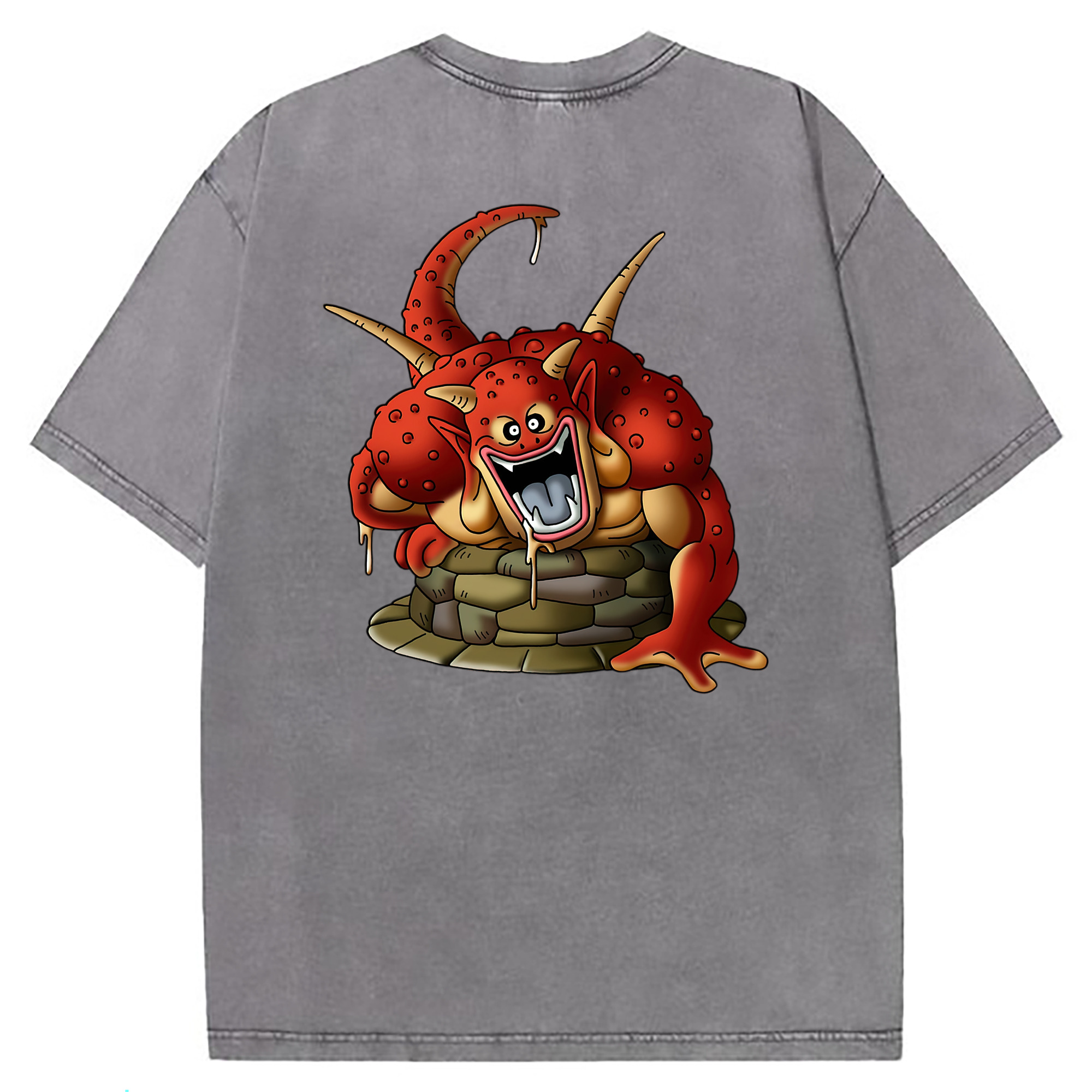 （画像用） ドラゴンクエスト Doragon Kuesuto Dragon Quest 綿100% ヴィンテージ風 半袖Tシャツ（背面プリント）