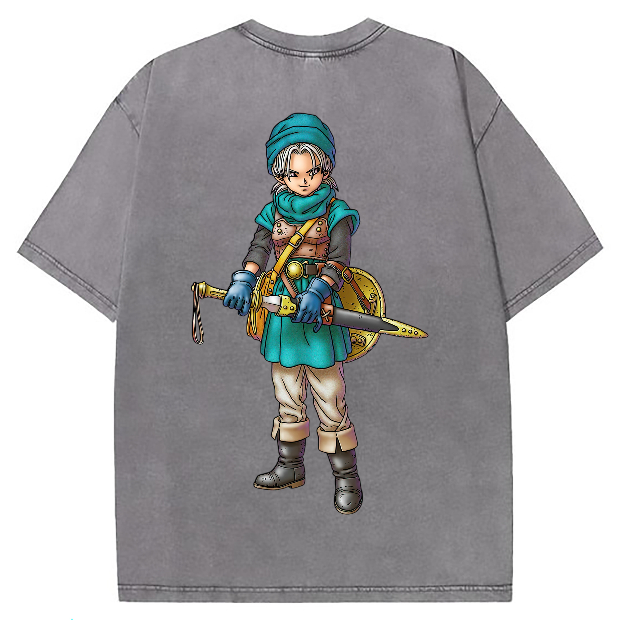 （画像用） ドラゴンクエスト Doragon Kuesuto Dragon Quest 綿100% ヴィンテージ風 半袖Tシャツ（背面プリント）
