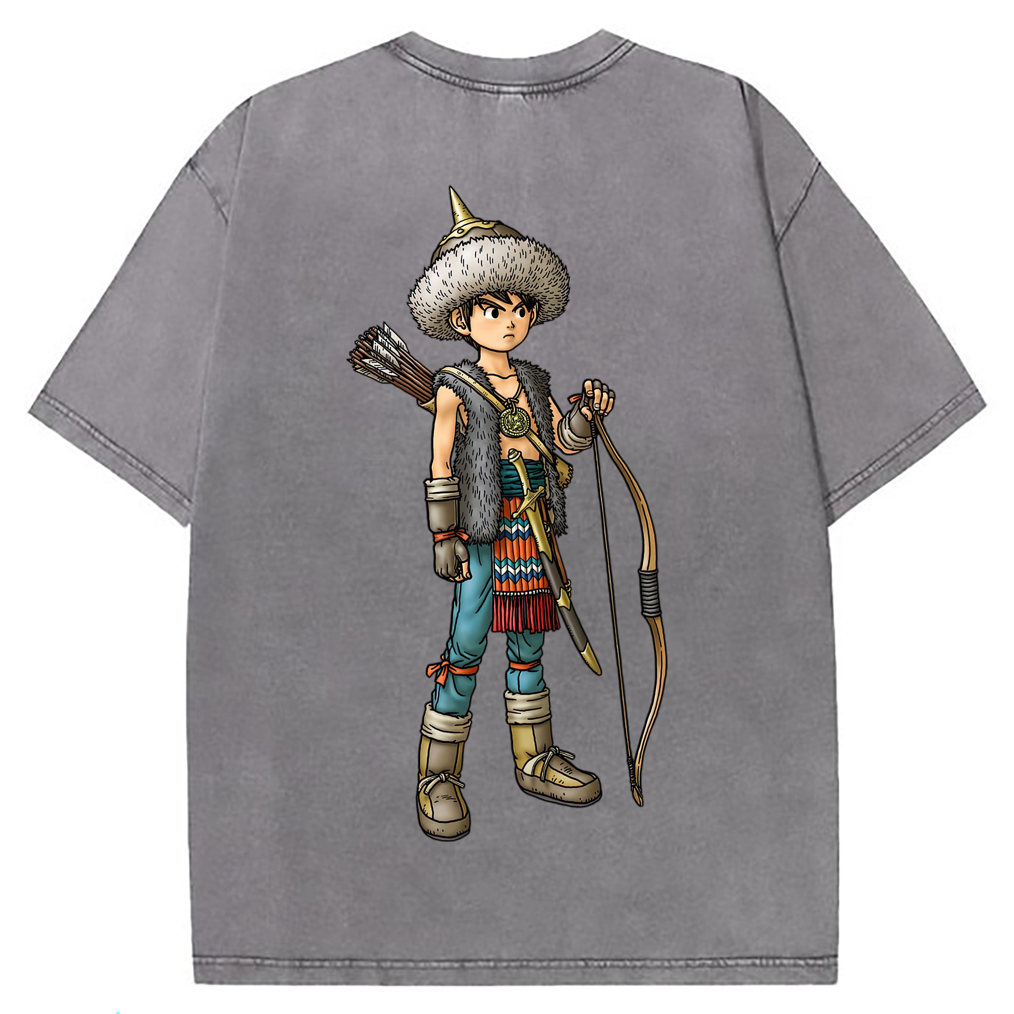 （画像用） ドラゴンクエスト Doragon Kuesuto Dragon Quest 綿100% ヴィンテージ風 半袖Tシャツ（背面プリント）
