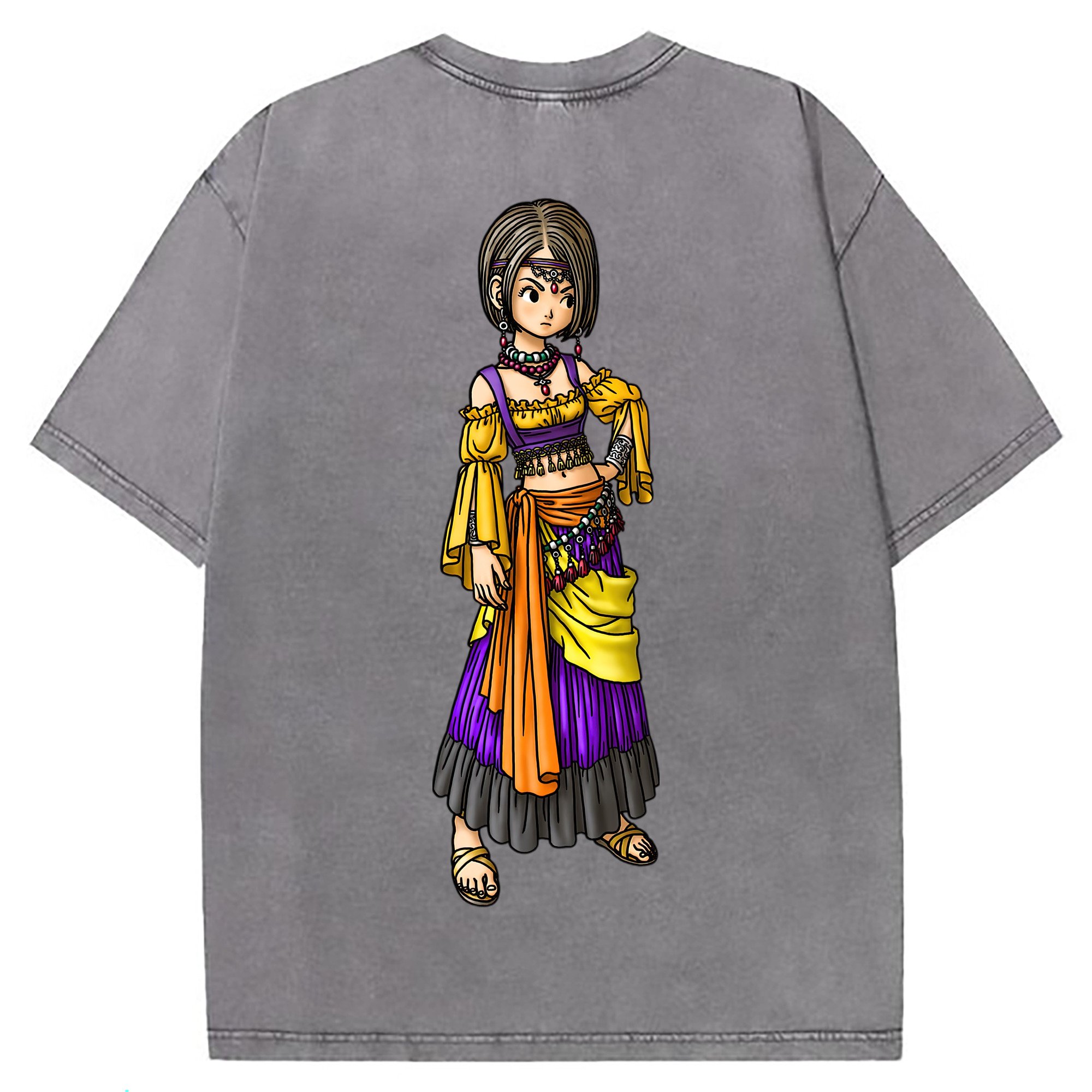 （画像用） ドラゴンクエスト Doragon Kuesuto Dragon Quest 綿100% ヴィンテージ風 半袖Tシャツ（背面プリント）