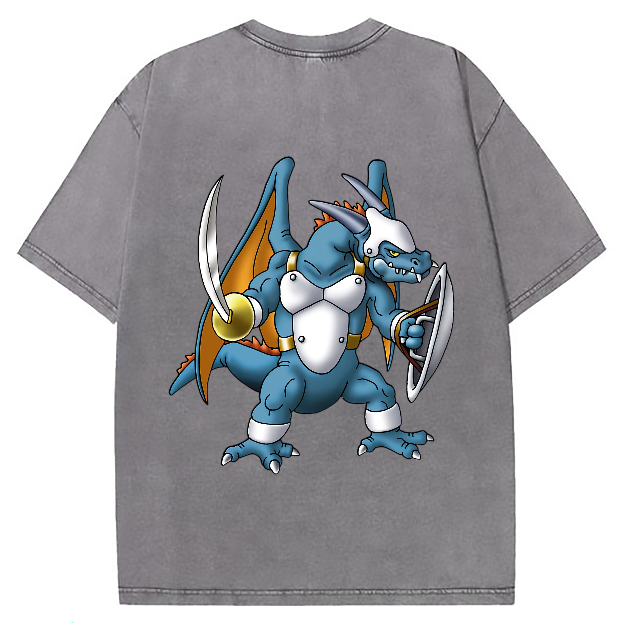 （画像用） ドラゴンクエスト Doragon Kuesuto Dragon Quest 綿100% ヴィンテージ風 半袖Tシャツ（背面プリント）