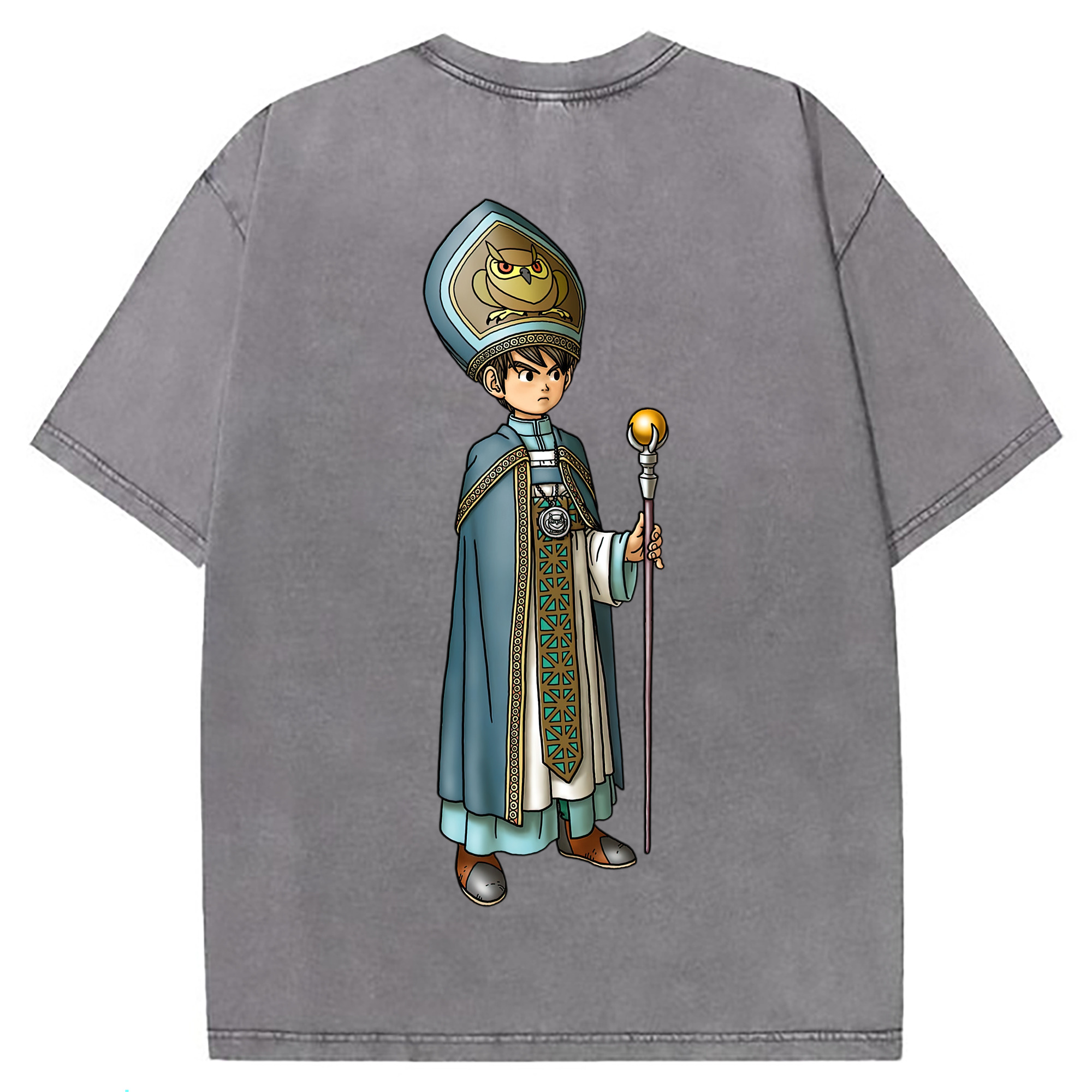 （画像用） ドラゴンクエスト Doragon Kuesuto Dragon Quest 綿100% ヴィンテージ風 半袖Tシャツ（背面プリント）