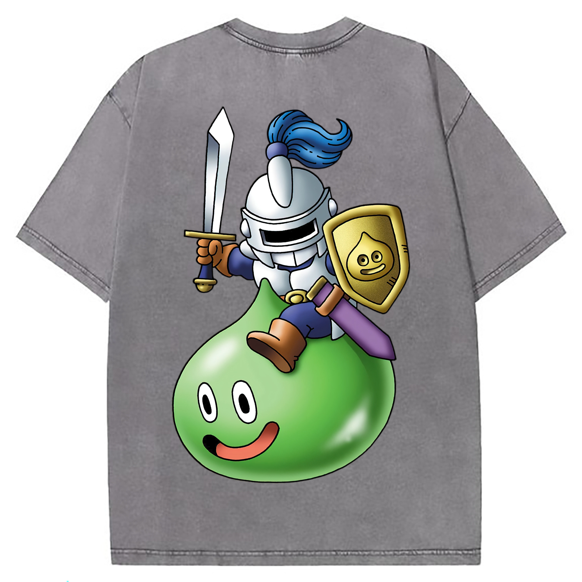（画像用） ドラゴンクエスト Doragon Kuesuto Dragon Quest 綿100% ヴィンテージ風 半袖Tシャツ（背面プリント）