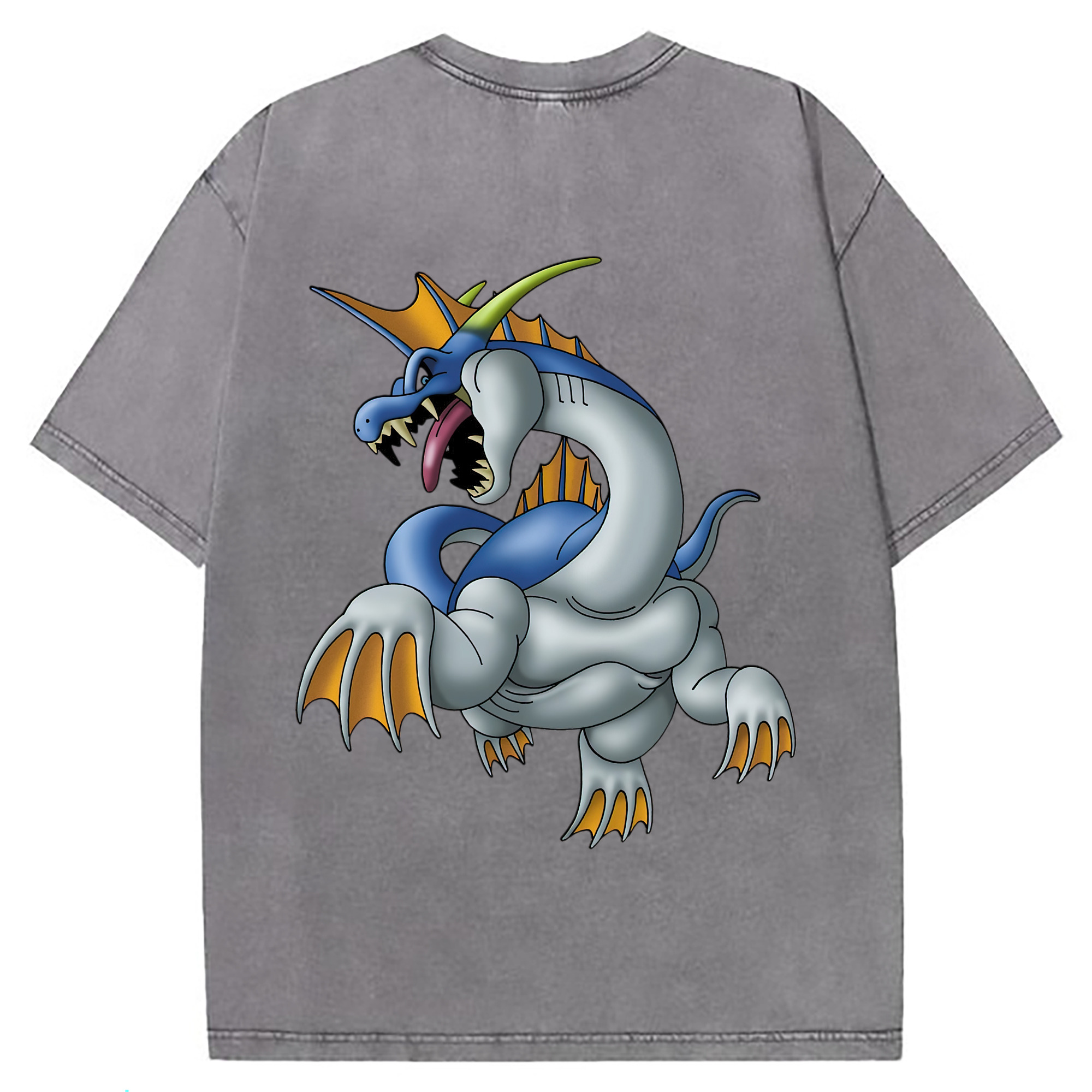 （画像用） ドラゴンクエスト Doragon Kuesuto Dragon Quest 綿100% ヴィンテージ風 半袖Tシャツ（背面プリント）