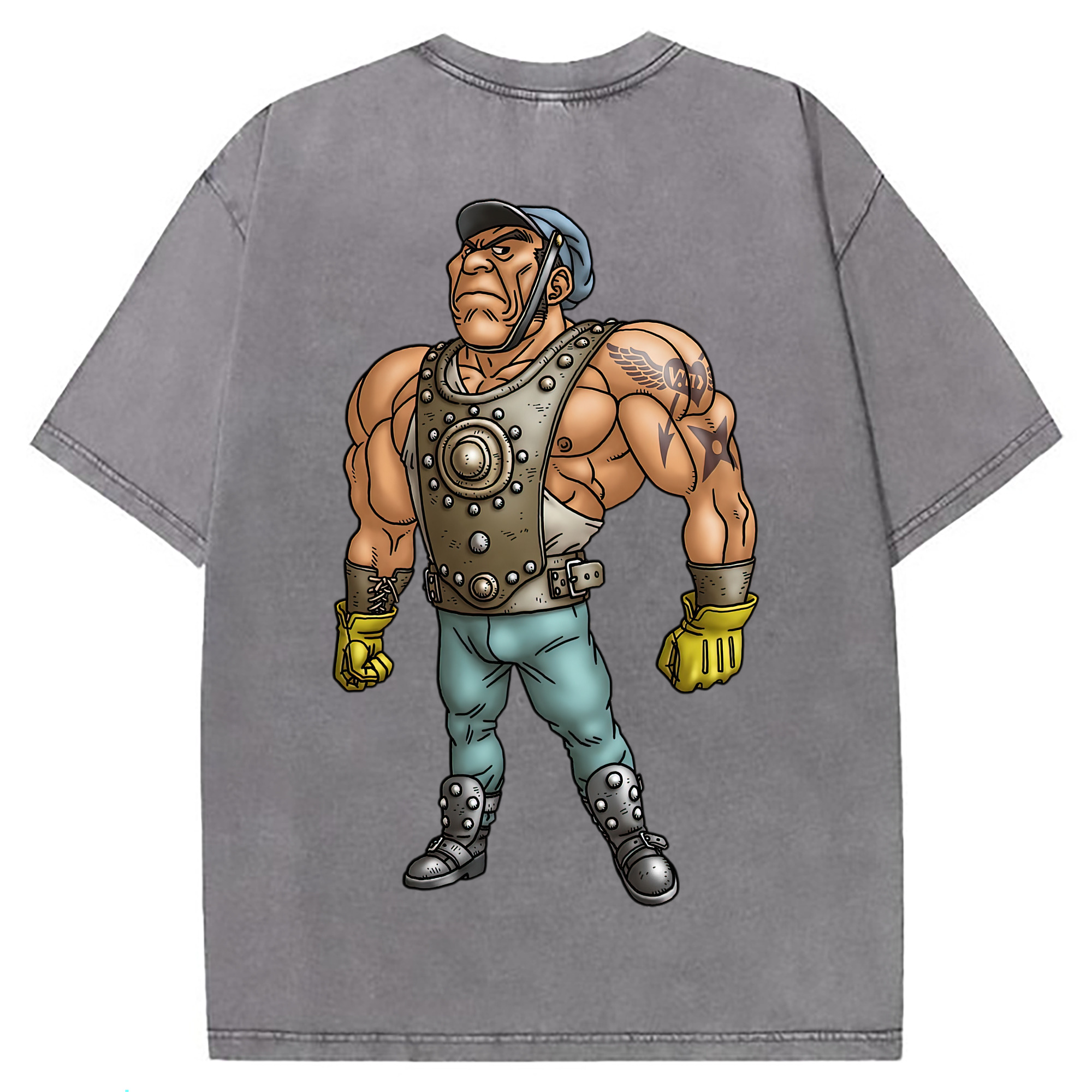 （画像用） ドラゴンクエスト Doragon Kuesuto Dragon Quest 綿100% ヴィンテージ風 半袖Tシャツ（背面プリント）