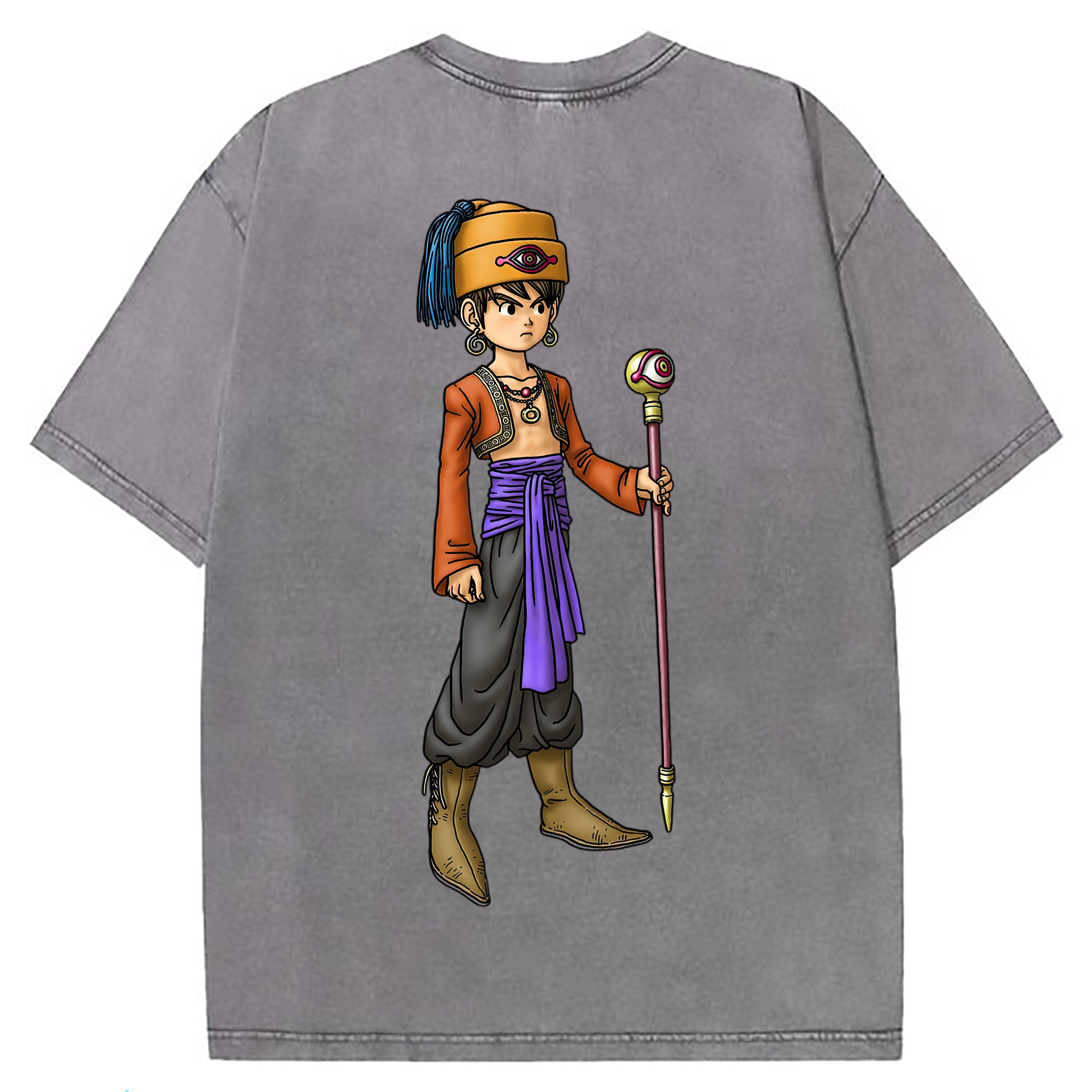 （画像用） ドラゴンクエスト Doragon Kuesuto Dragon Quest 綿100% ヴィンテージ風 半袖Tシャツ（背面プリント）