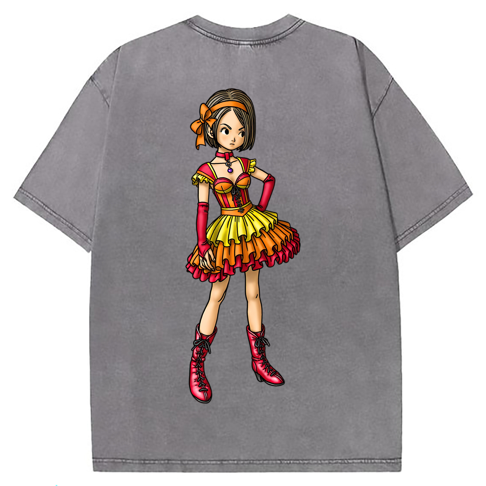 （画像用） ドラゴンクエスト Doragon Kuesuto Dragon Quest 綿100% ヴィンテージ風 半袖Tシャツ（背面プリント）