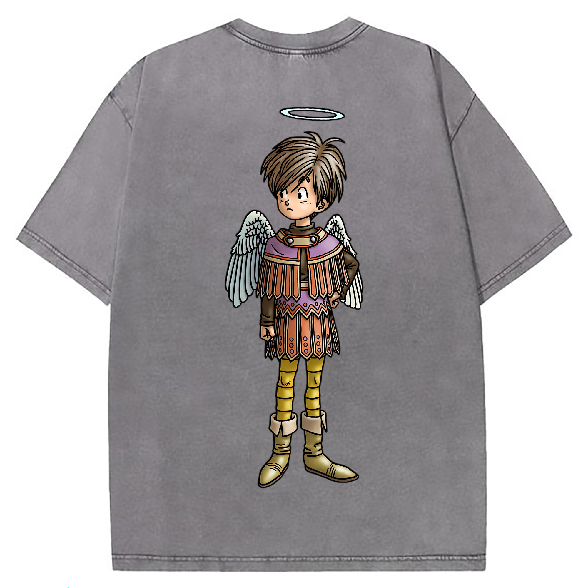 （画像用） ドラゴンクエスト Doragon Kuesuto Dragon Quest 綿100% ヴィンテージ風 半袖Tシャツ（背面プリント）