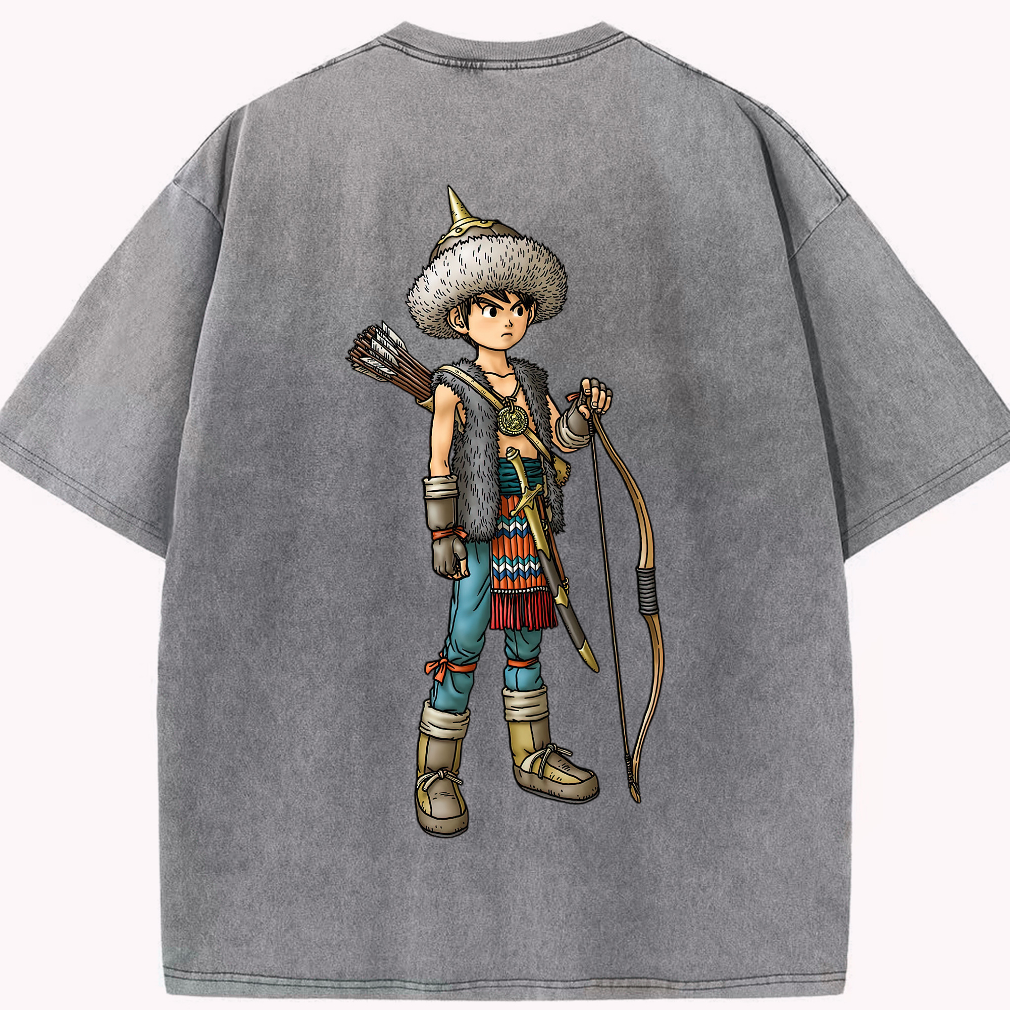 （画像用） ドラゴンクエスト Doragon Kuesuto Dragon Quest 綿100% ヴィンテージ風 半袖Tシャツ（背面プリント）