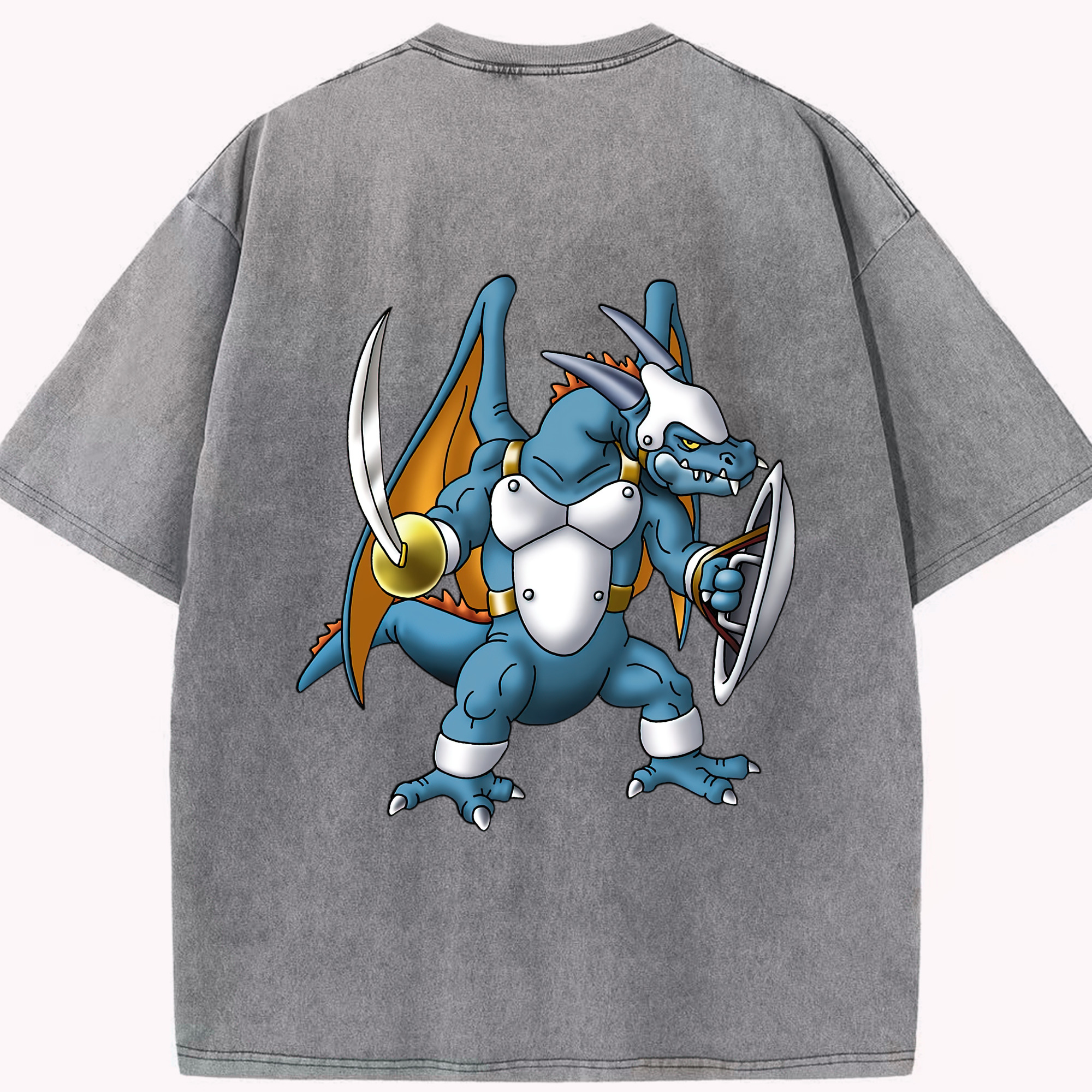 （画像用） ドラゴンクエスト Doragon Kuesuto Dragon Quest 綿100% ヴィンテージ風 半袖Tシャツ（背面プリント）