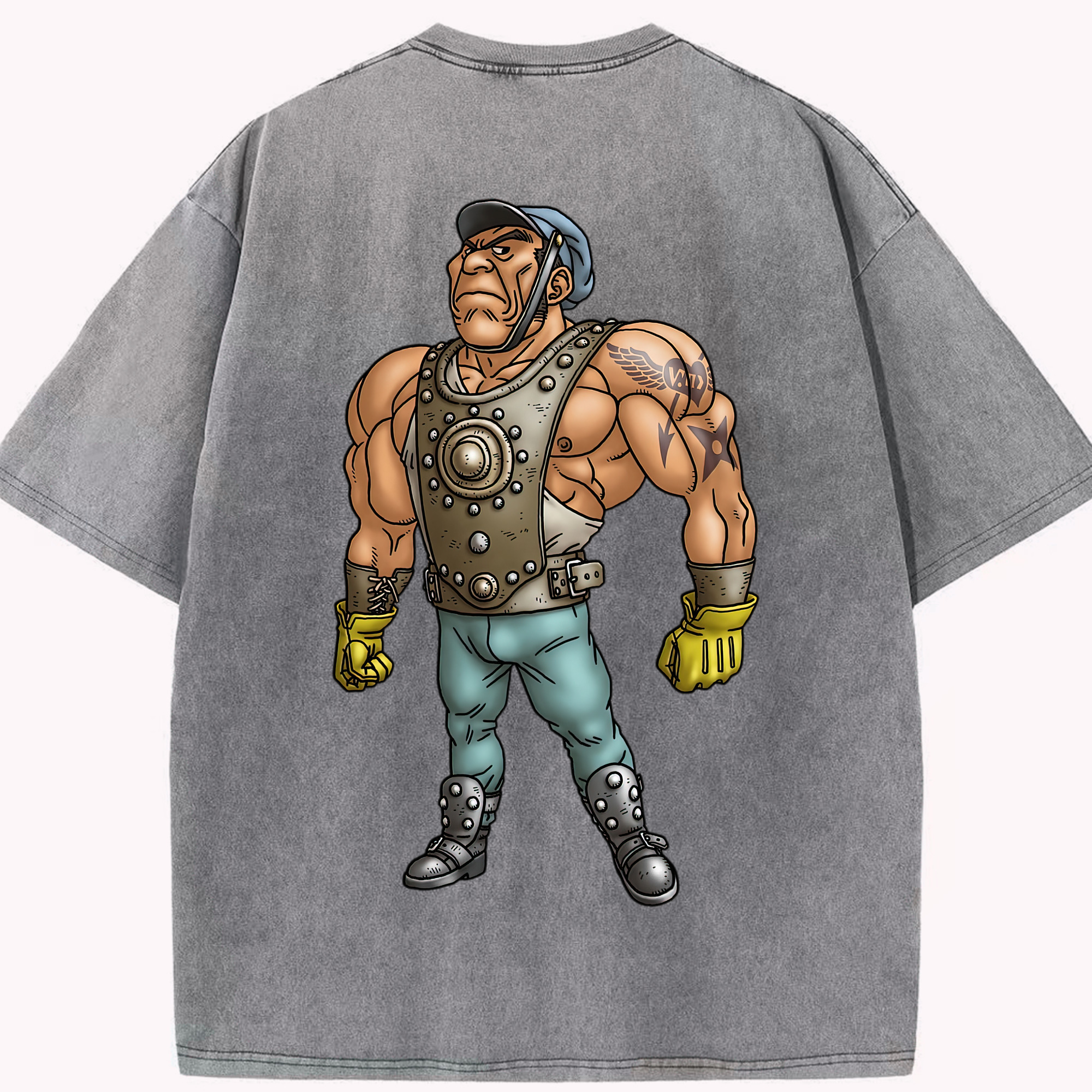 （画像用） ドラゴンクエスト Doragon Kuesuto Dragon Quest 綿100% ヴィンテージ風 半袖Tシャツ（背面プリント）