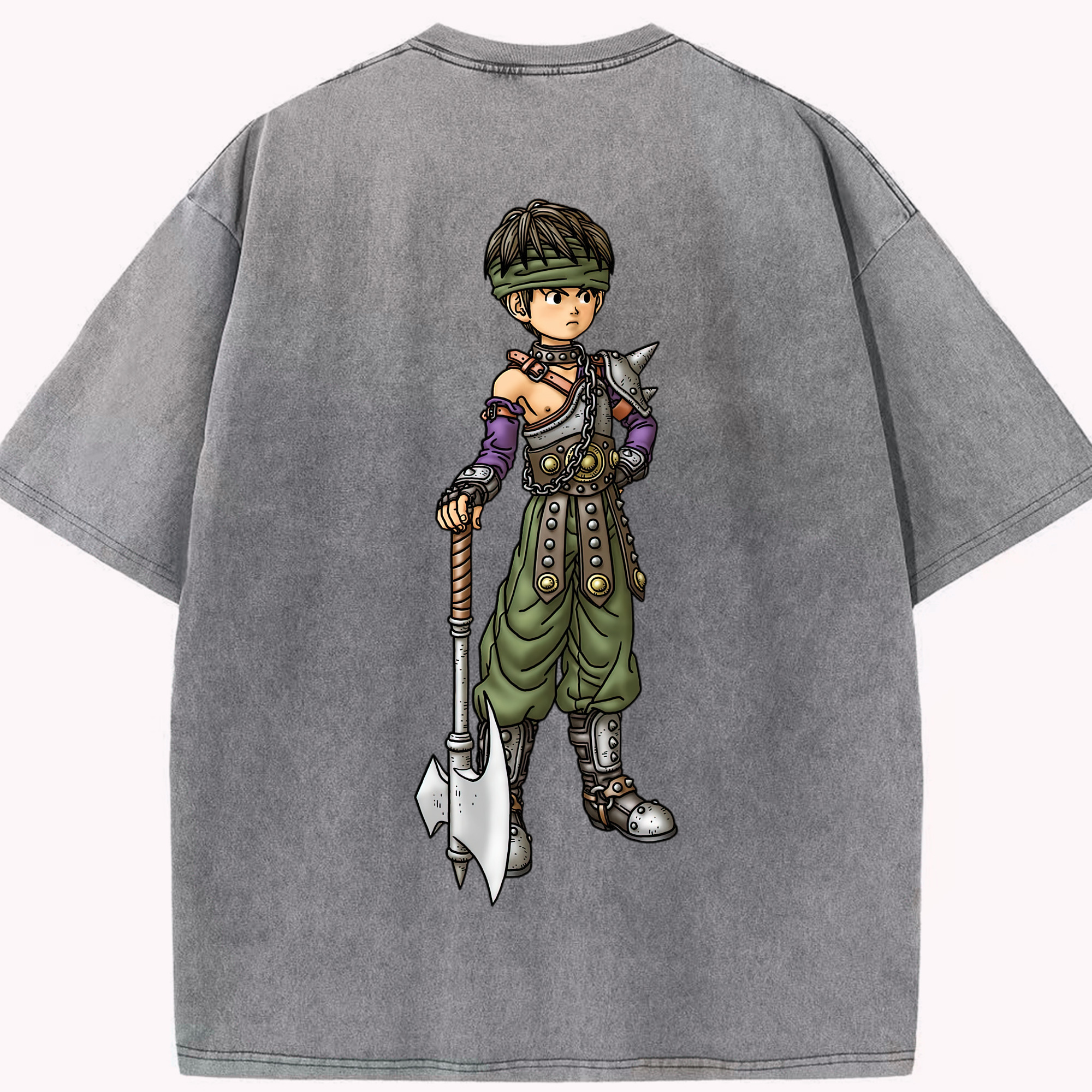 （画像用） ドラゴンクエスト Doragon Kuesuto Dragon Quest 綿100% ヴィンテージ風 半袖Tシャツ（背面プリント）