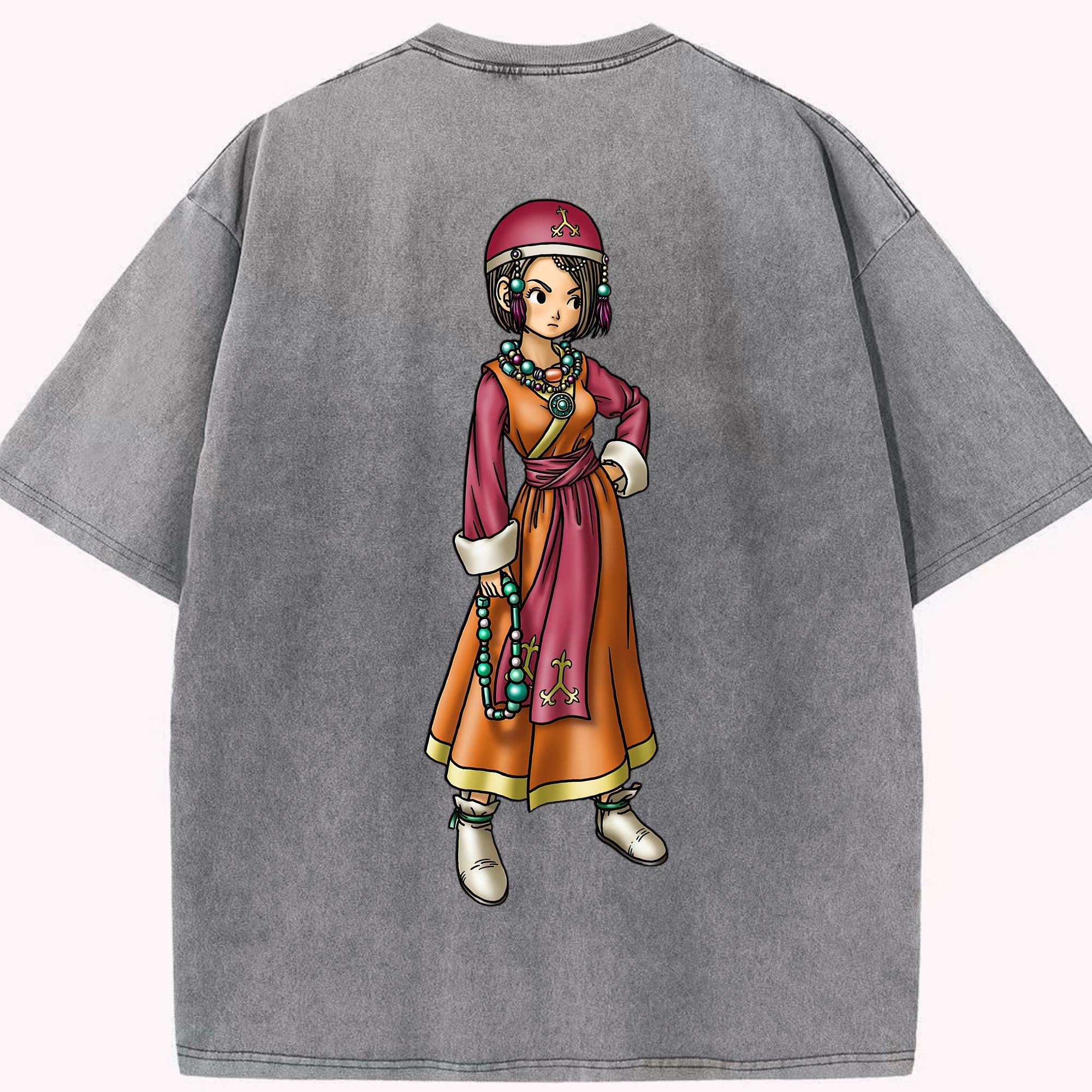（画像用） ドラゴンクエスト Doragon Kuesuto Dragon Quest 綿100% ヴィンテージ風 半袖Tシャツ（背面プリント）