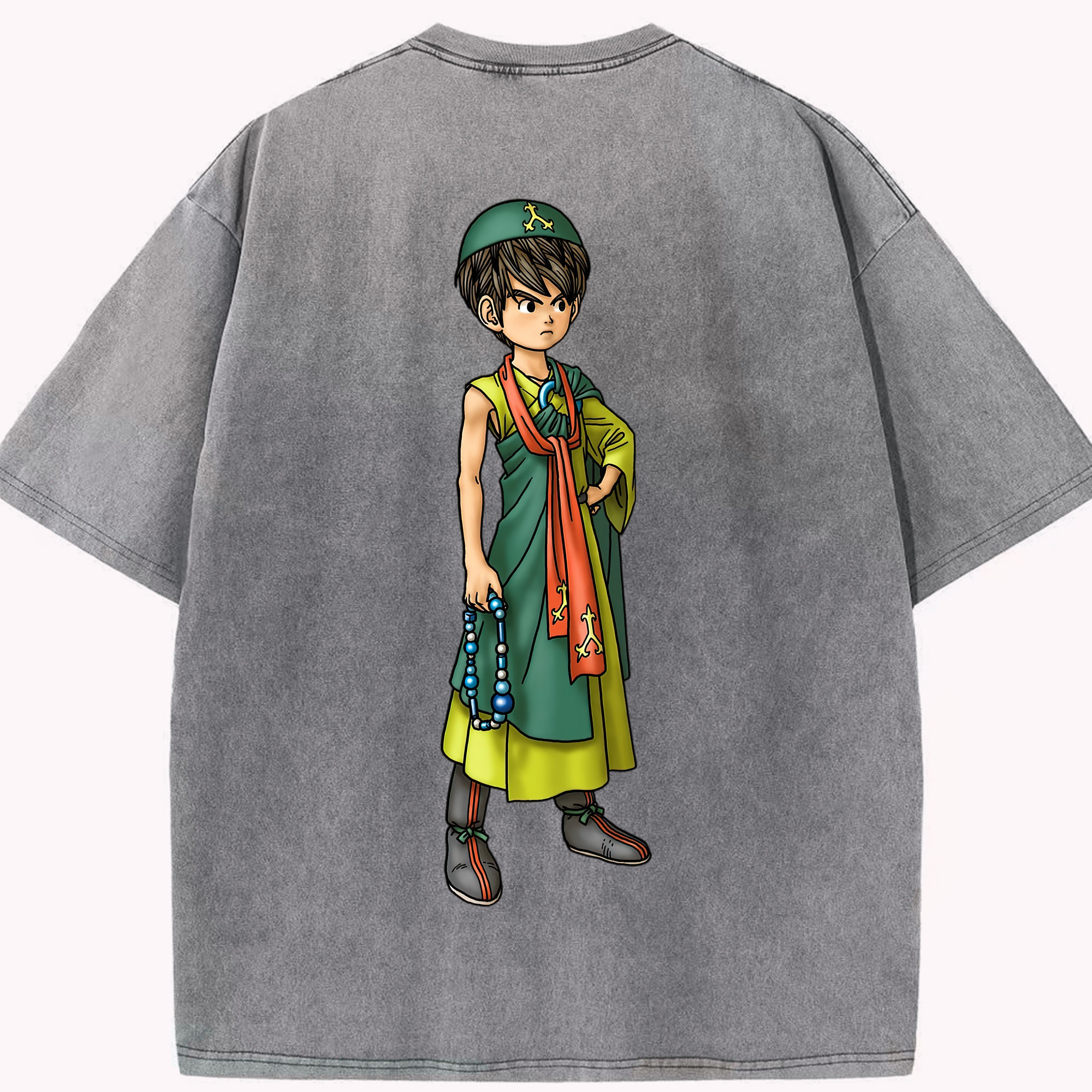 （画像用） ドラゴンクエスト Doragon Kuesuto Dragon Quest 綿100% ヴィンテージ風 半袖Tシャツ（背面プリント）