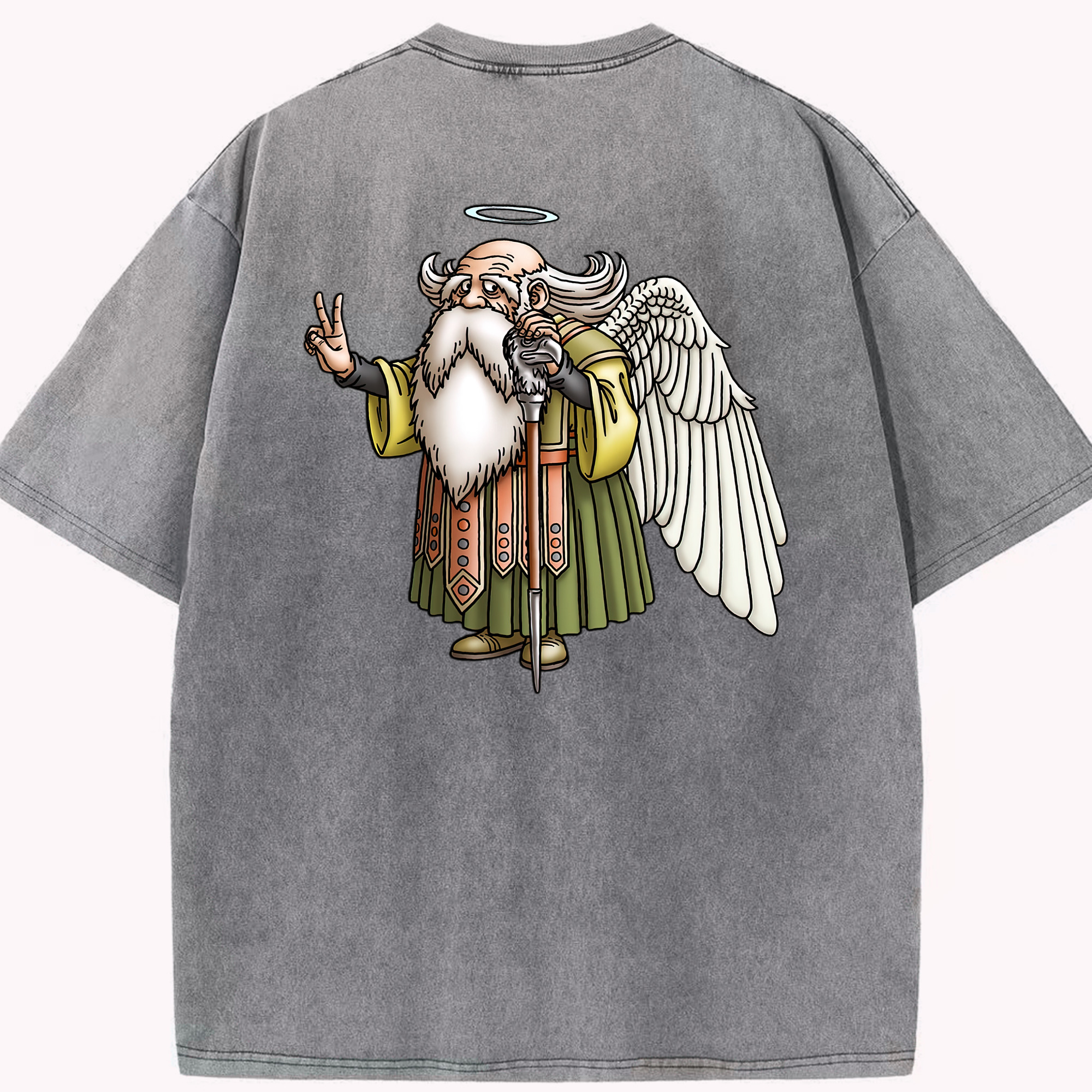 （画像用） ドラゴンクエスト Doragon Kuesuto Dragon Quest 綿100% ヴィンテージ風 半袖Tシャツ（背面プリント）