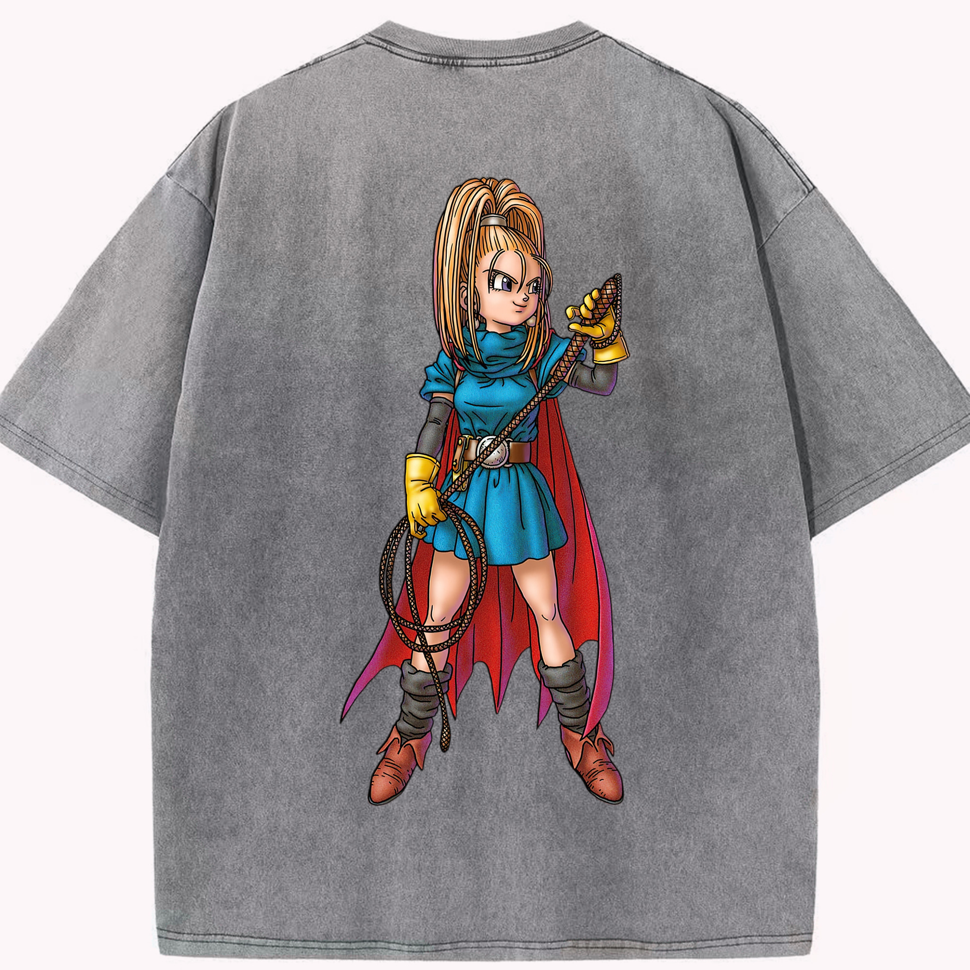 （画像用） ドラゴンクエスト Doragon Kuesuto Dragon Quest 綿100% ヴィンテージ風 半袖Tシャツ（背面プリント）