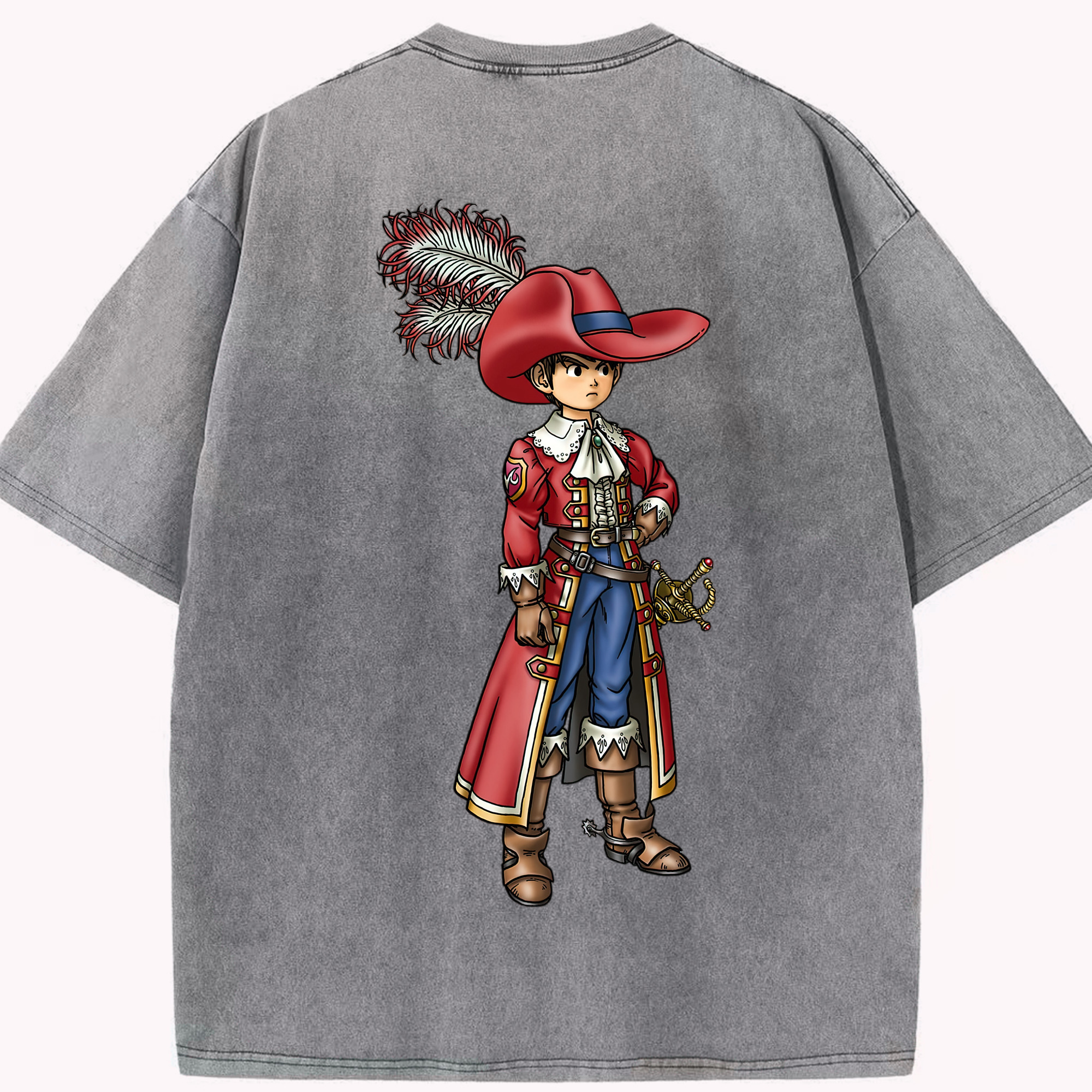 （画像用） ドラゴンクエスト Doragon Kuesuto Dragon Quest 綿100% ヴィンテージ風 半袖Tシャツ（背面プリント）