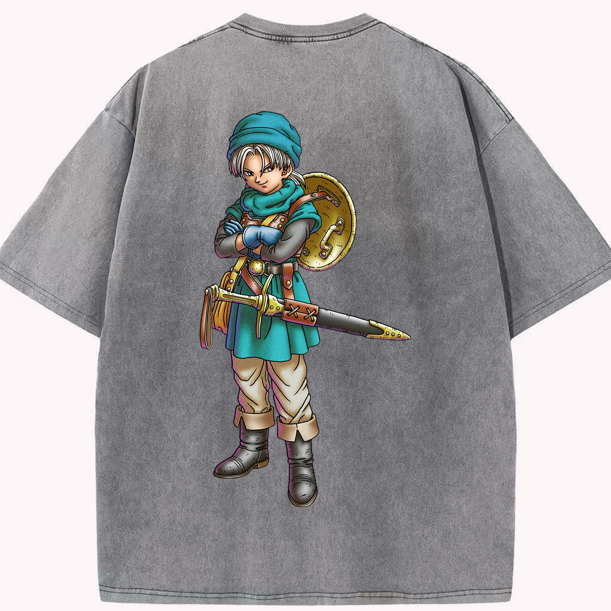 （画像用） ドラゴンクエスト Doragon Kuesuto Dragon Quest 綿100% ヴィンテージ風 半袖Tシャツ（背面プリント）