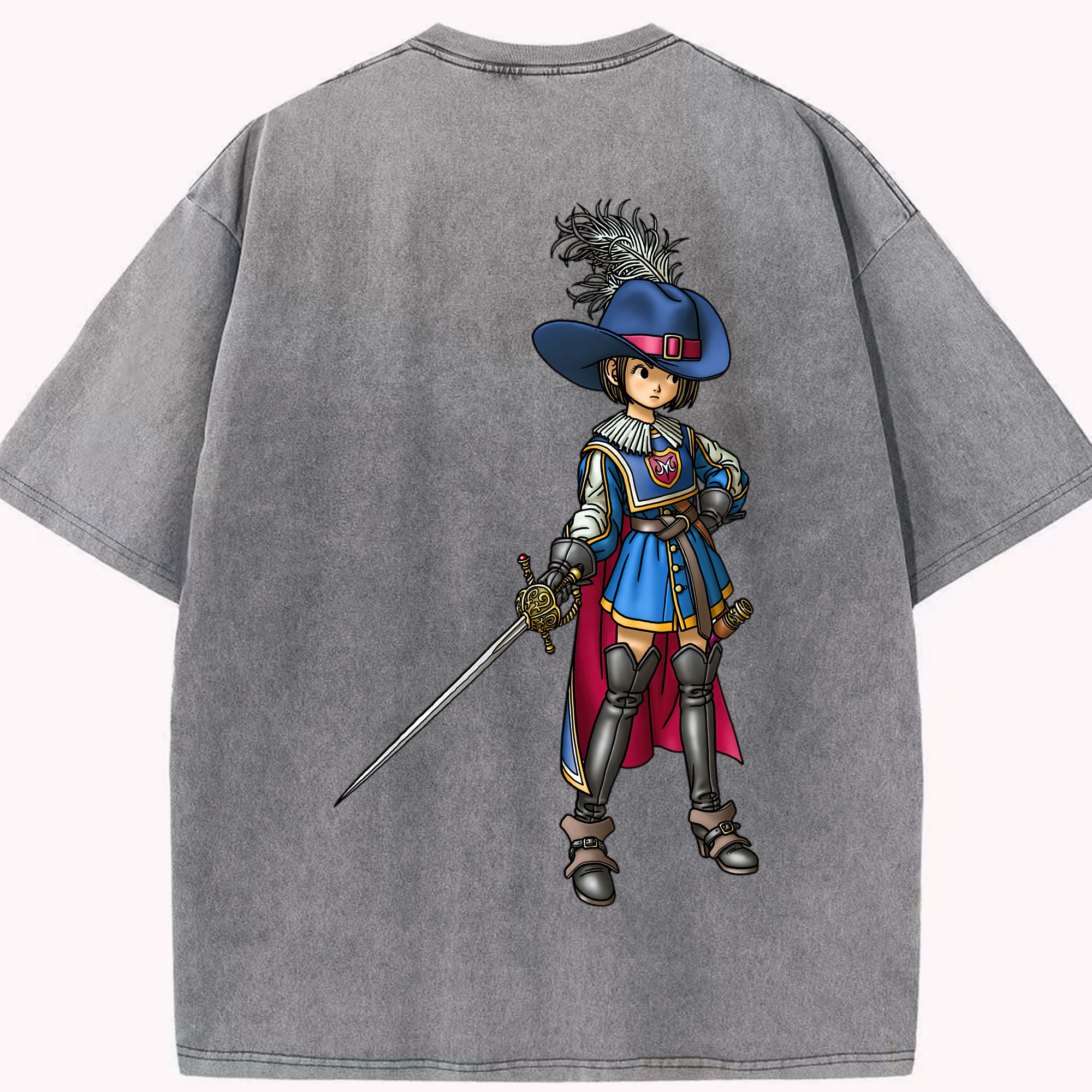 （画像用） ドラゴンクエスト Doragon Kuesuto Dragon Quest 綿100% ヴィンテージ風 半袖Tシャツ（背面プリント）