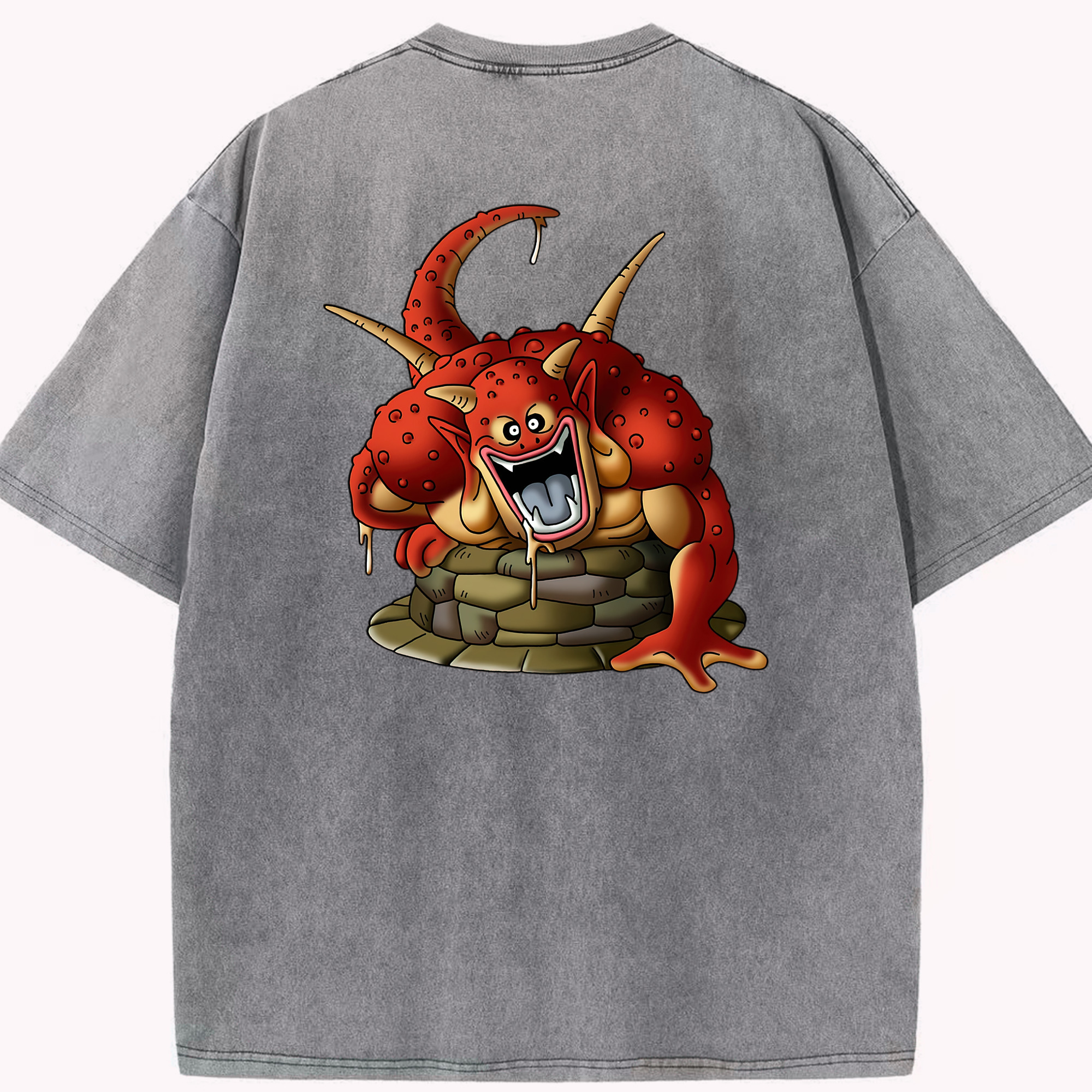 （画像用） ドラゴンクエスト Doragon Kuesuto Dragon Quest 綿100% ヴィンテージ風 半袖Tシャツ（背面プリント）