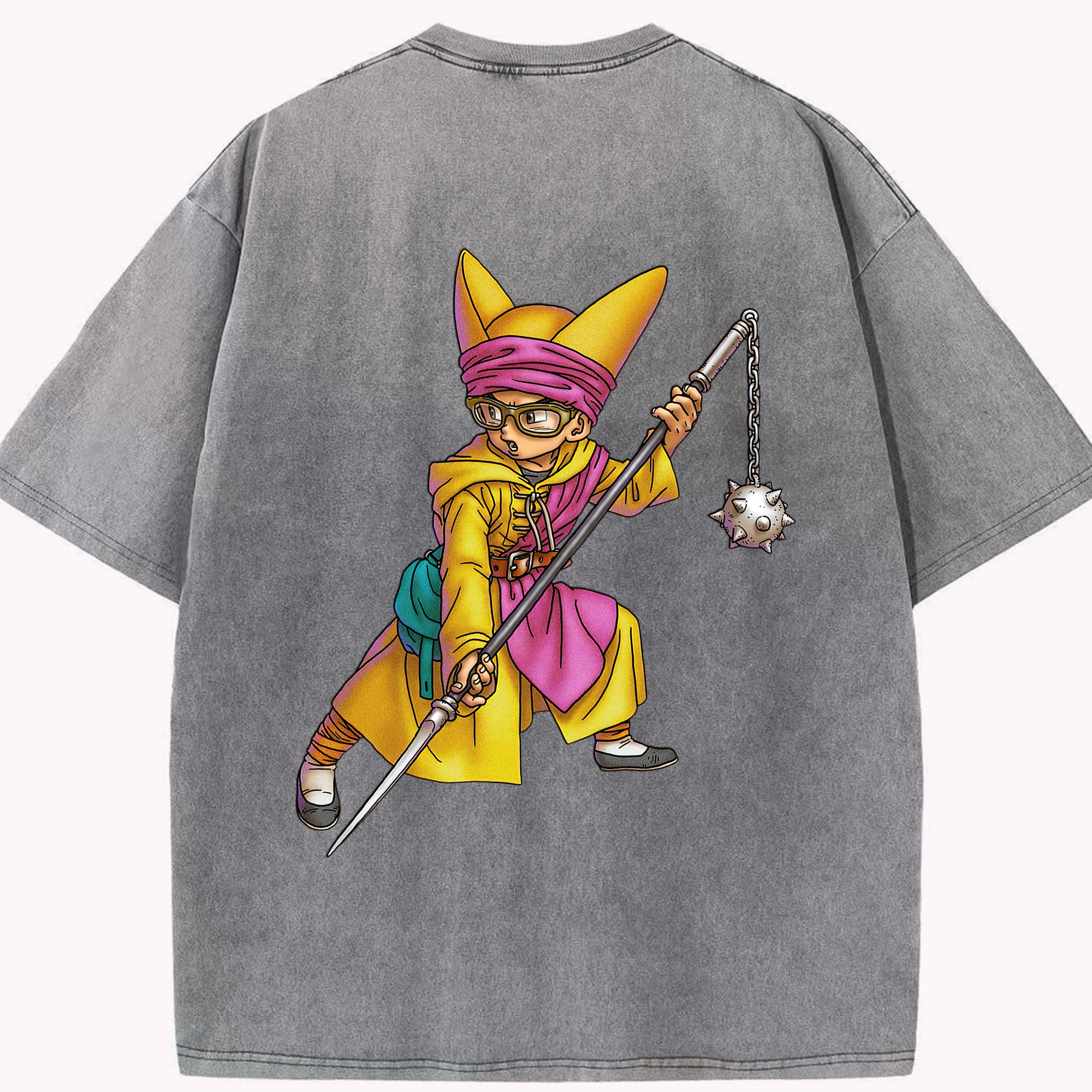 （画像用） ドラゴンクエスト Doragon Kuesuto Dragon Quest 綿100% ヴィンテージ風 半袖Tシャツ（背面プリント）