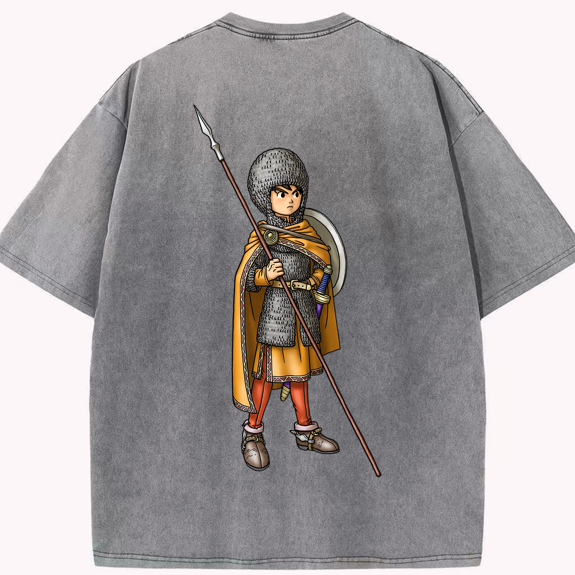 （画像用） ドラゴンクエスト Doragon Kuesuto Dragon Quest 綿100% ヴィンテージ風 半袖Tシャツ（背面プリント）
