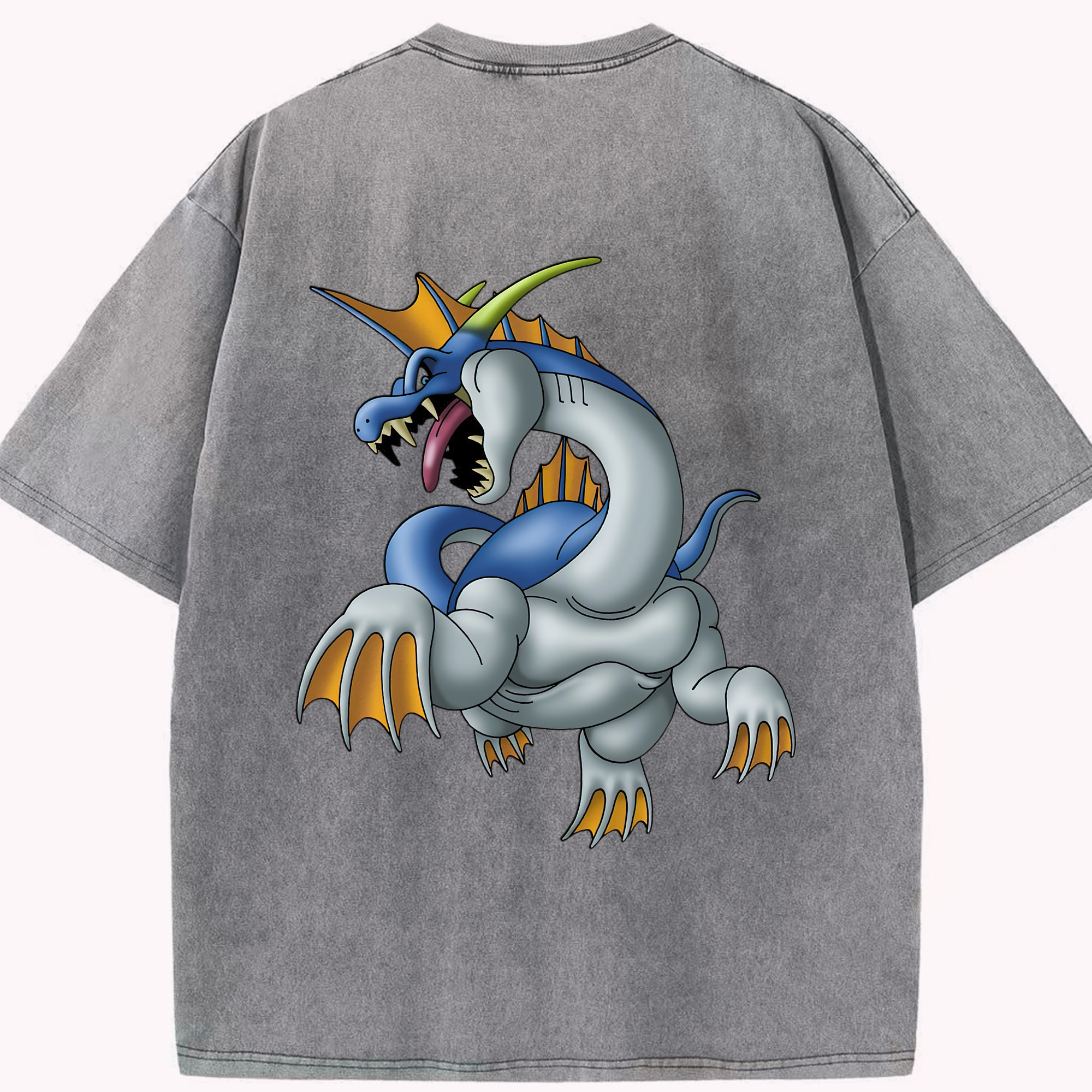 （画像用） ドラゴンクエスト Doragon Kuesuto Dragon Quest 綿100% ヴィンテージ風 半袖Tシャツ（背面プリント）
