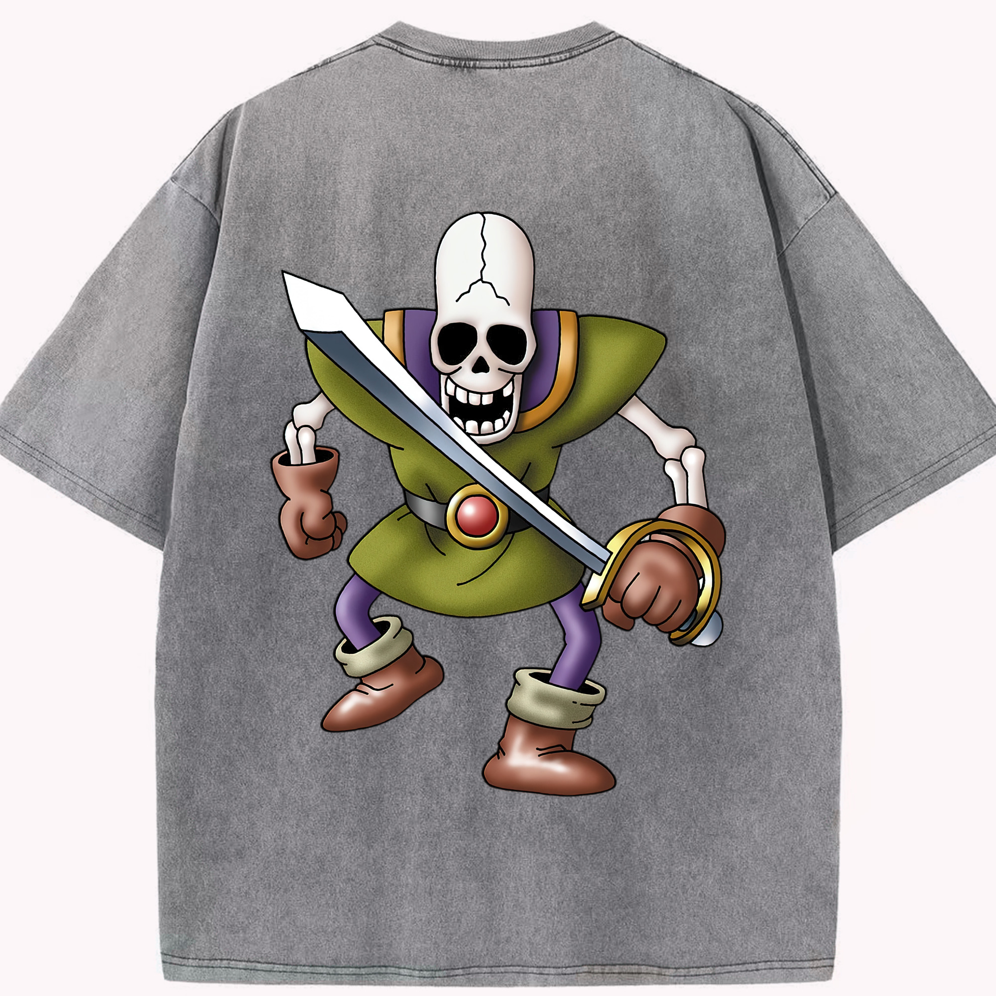 （画像用） ドラゴンクエスト Doragon Kuesuto Dragon Quest 綿100% ヴィンテージ風 半袖Tシャツ（背面プリント）