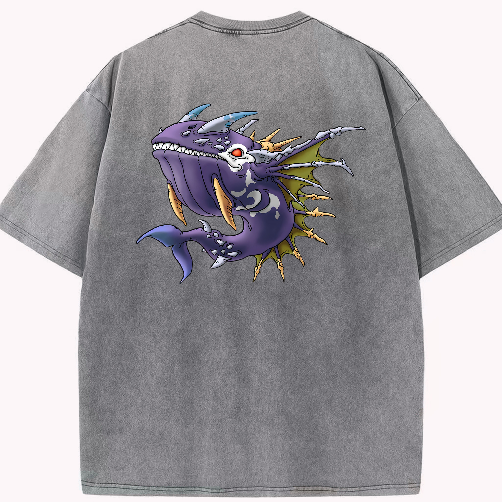 （画像用） ドラゴンクエスト Doragon Kuesuto Dragon Quest 綿100% ヴィンテージ風 半袖Tシャツ（背面プリント）