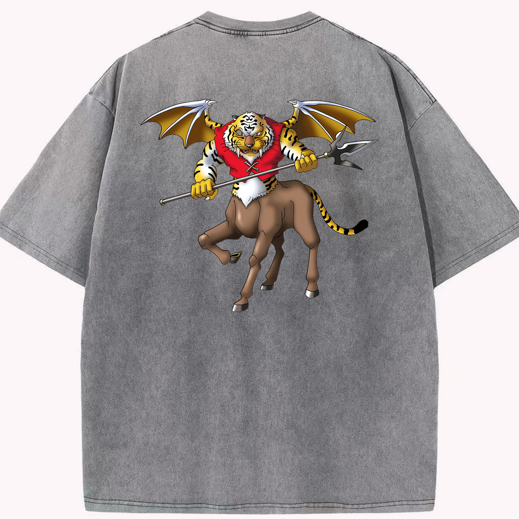 （画像用） ドラゴンクエスト Doragon Kuesuto Dragon Quest 綿100% ヴィンテージ風 半袖Tシャツ（背面プリント）