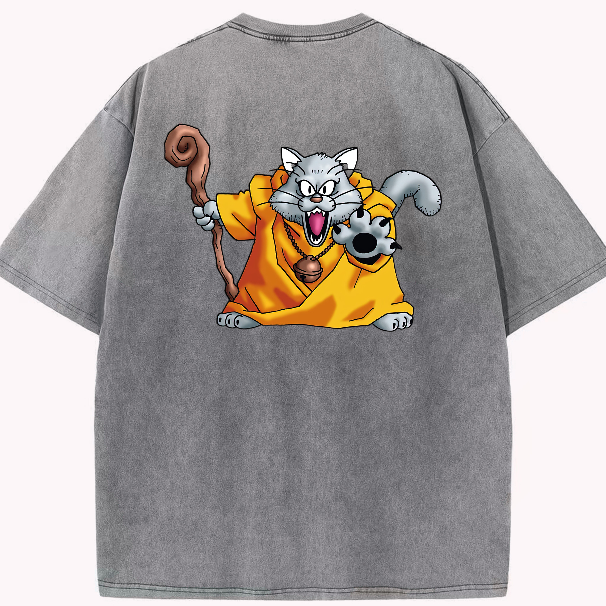 （画像用） ドラゴンクエスト Doragon Kuesuto Dragon Quest 綿100% ヴィンテージ風 半袖Tシャツ（背面プリント）