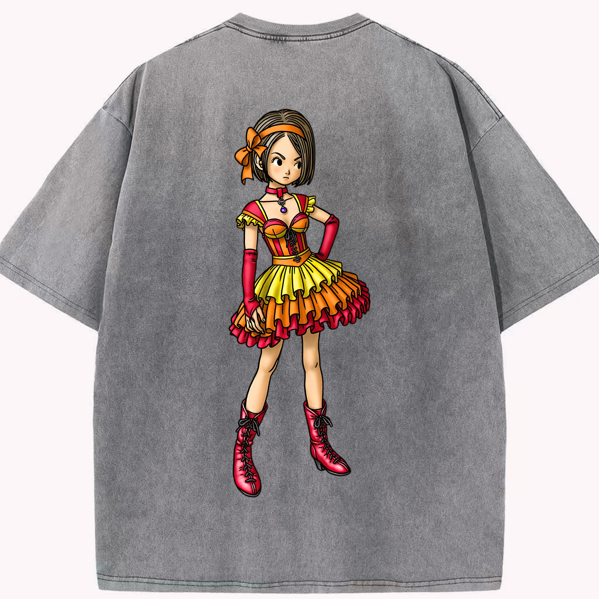（画像用） ドラゴンクエスト Doragon Kuesuto Dragon Quest 綿100% ヴィンテージ風 半袖Tシャツ（背面プリント）