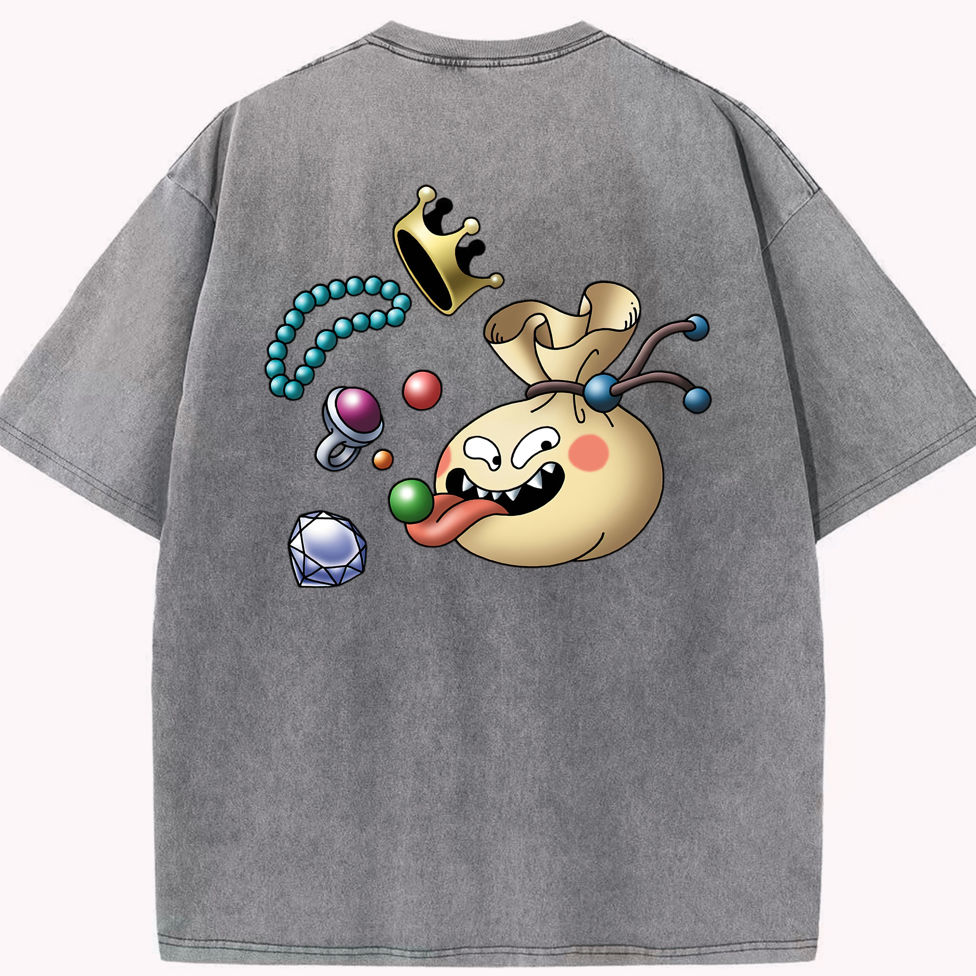 （画像用） ドラゴンクエスト Doragon Kuesuto Dragon Quest 綿100% ヴィンテージ風 半袖Tシャツ（背面プリント）