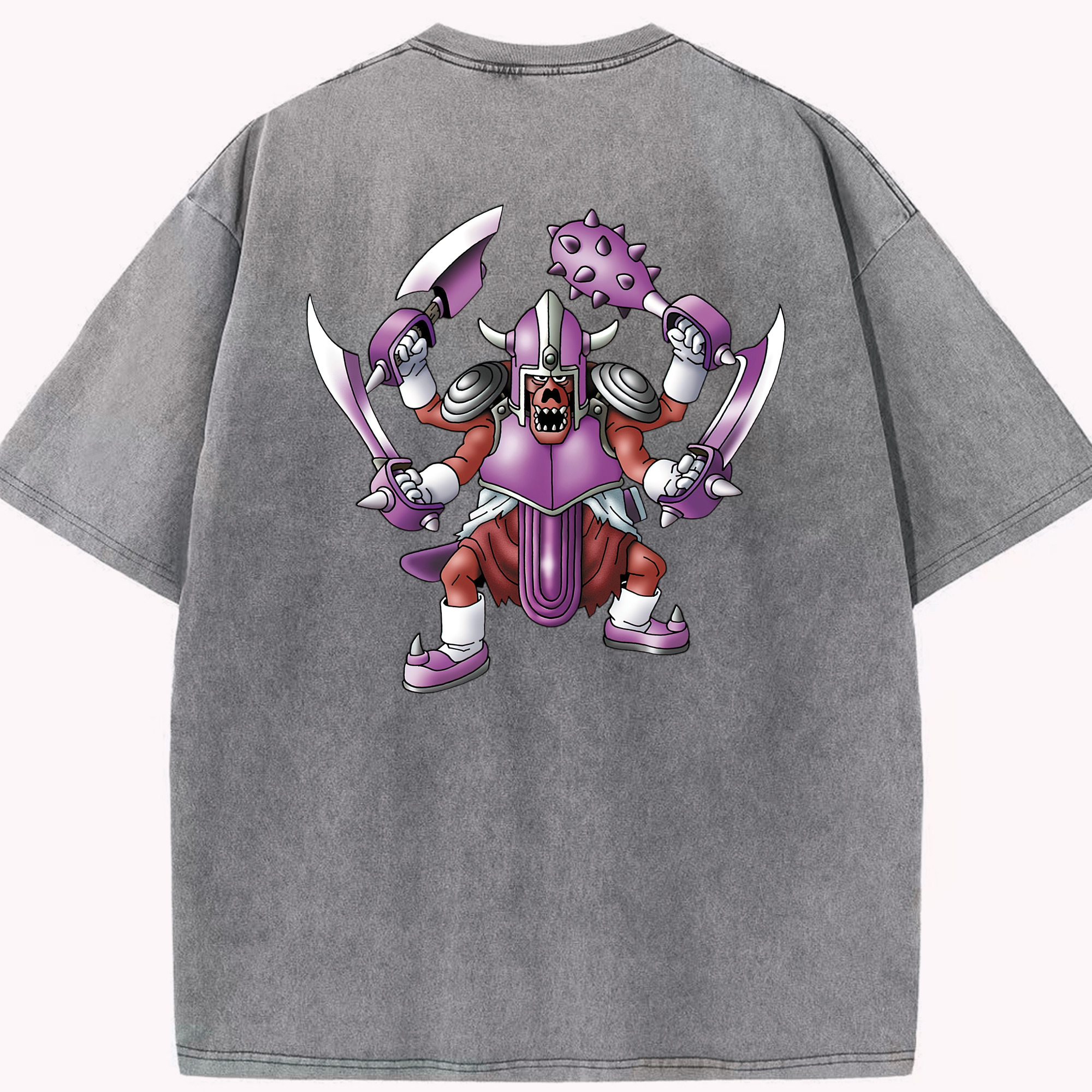 （画像用） ドラゴンクエスト Doragon Kuesuto Dragon Quest 綿100% ヴィンテージ風 半袖Tシャツ（背面プリント）