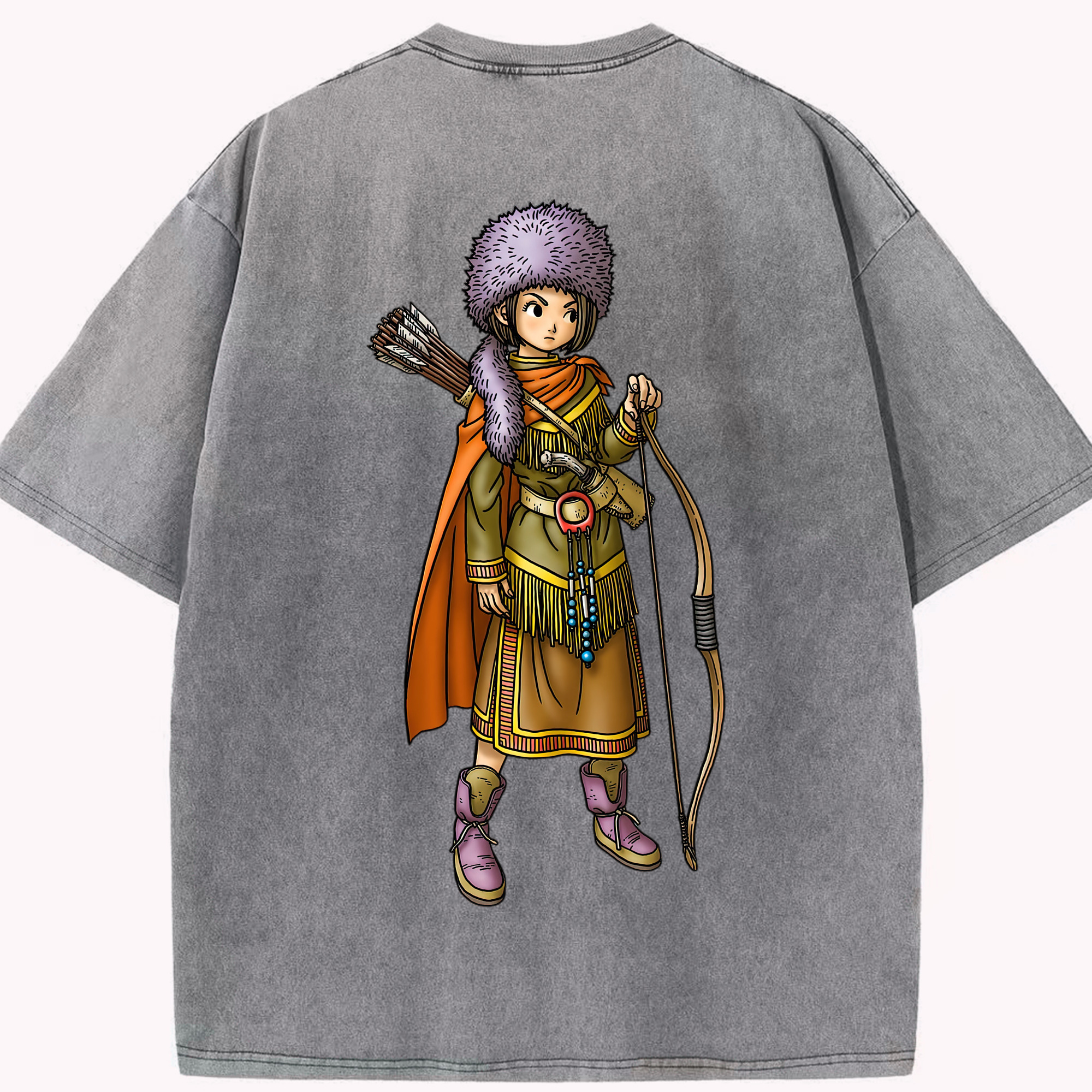（画像用） ドラゴンクエスト Doragon Kuesuto Dragon Quest 綿100% ヴィンテージ風 半袖Tシャツ（背面プリント）