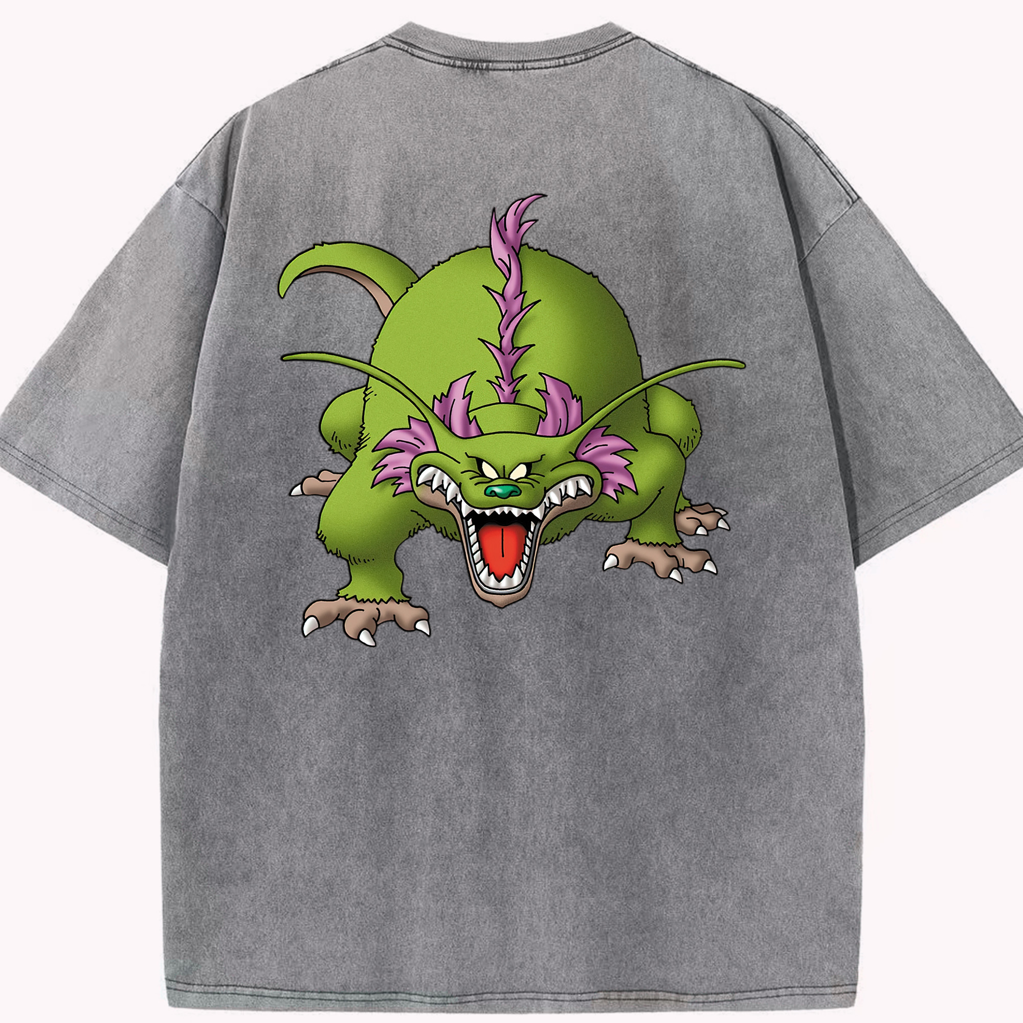 （画像用） ドラゴンクエスト Doragon Kuesuto Dragon Quest 綿100% ヴィンテージ風 半袖Tシャツ（背面プリント）