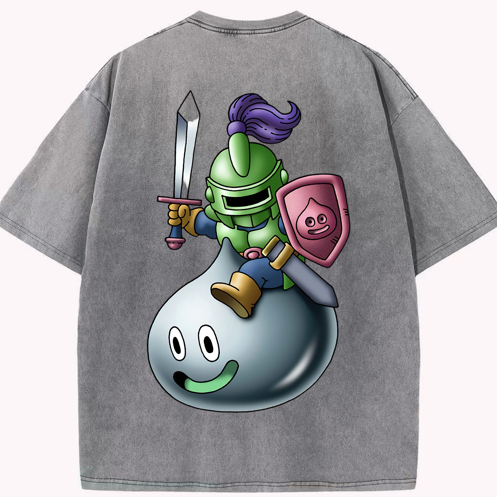 （画像用） ドラゴンクエスト Doragon Kuesuto Dragon Quest 綿100% ヴィンテージ風 半袖Tシャツ（背面プリント）