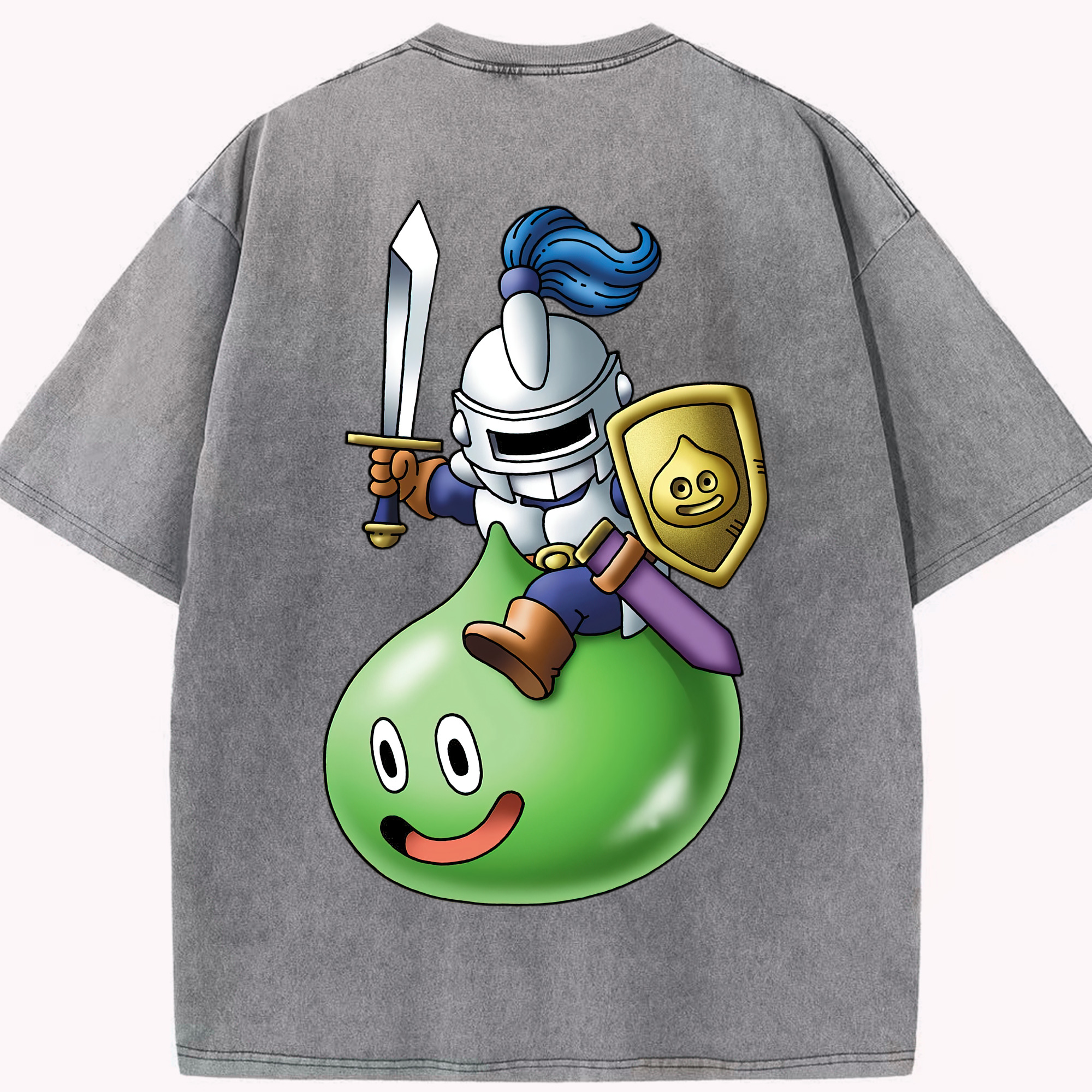 （画像用） ドラゴンクエスト Doragon Kuesuto Dragon Quest 綿100% ヴィンテージ風 半袖Tシャツ（背面プリント）
