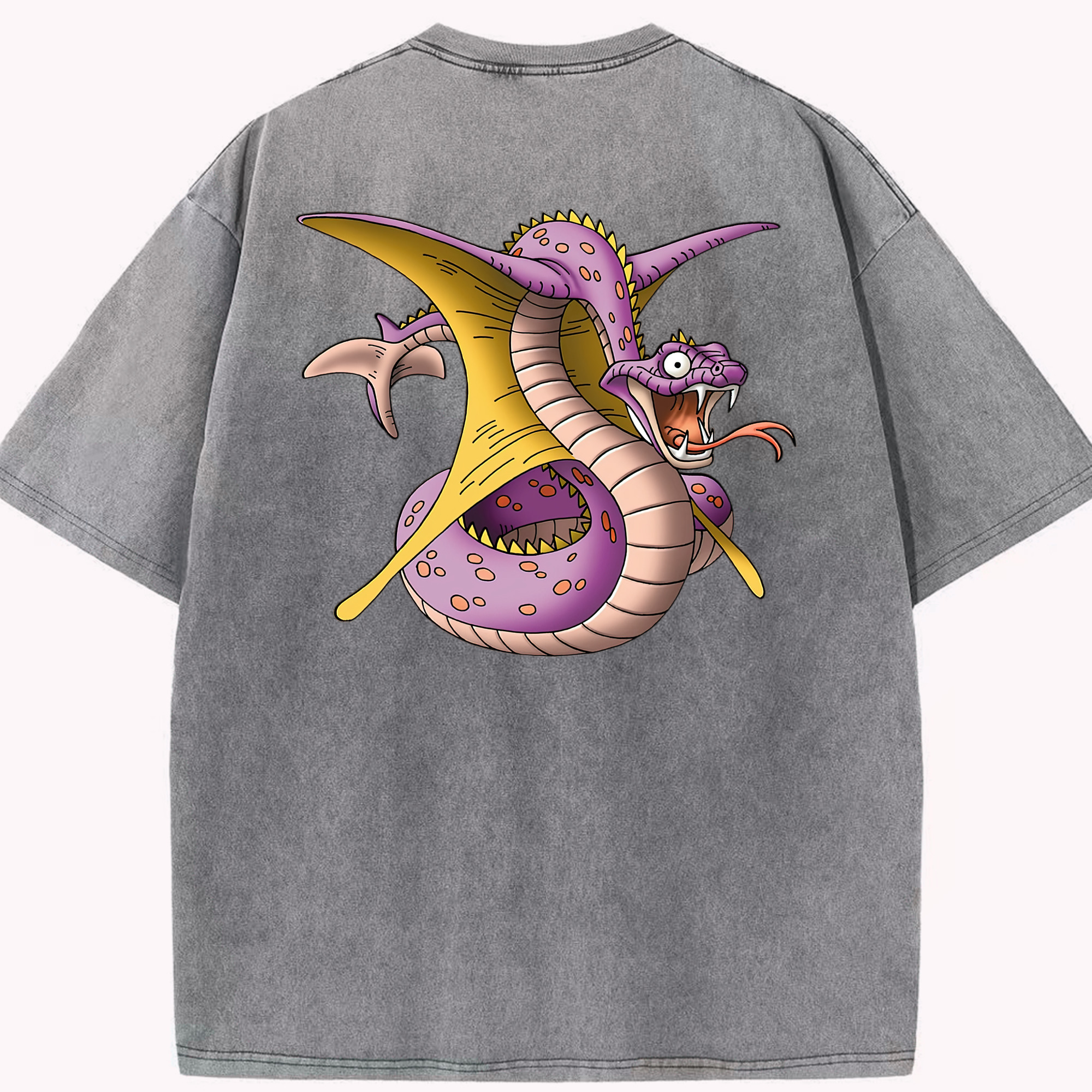 （画像用） ドラゴンクエスト Doragon Kuesuto Dragon Quest 綿100% ヴィンテージ風 半袖Tシャツ（背面プリント）