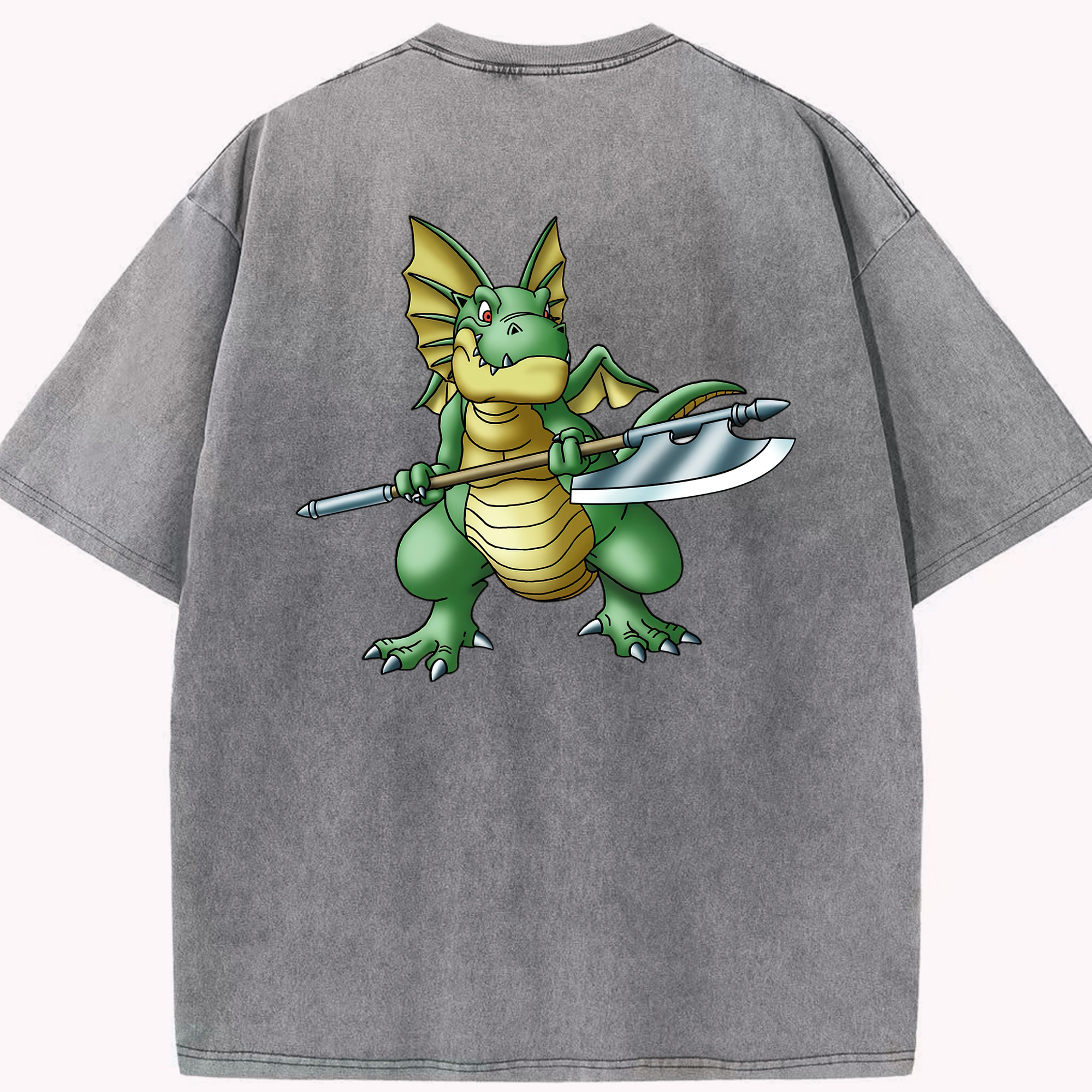 （画像用） ドラゴンクエスト Doragon Kuesuto Dragon Quest 綿100% ヴィンテージ風 半袖Tシャツ（背面プリント）