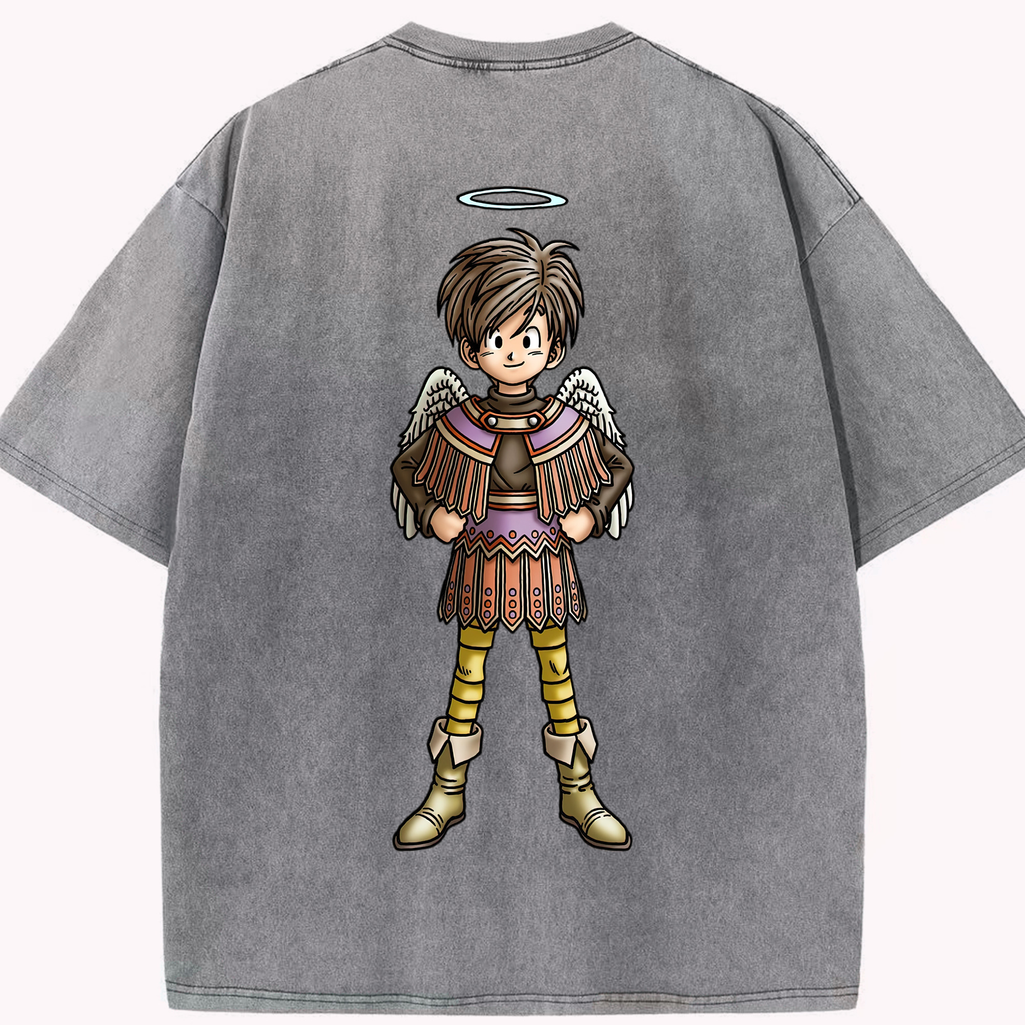 （画像用） ドラゴンクエスト Doragon Kuesuto Dragon Quest 綿100% ヴィンテージ風 半袖Tシャツ（背面プリント）