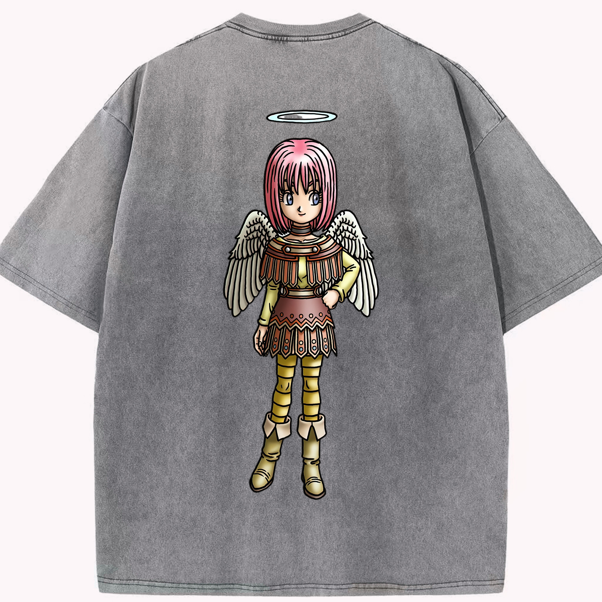 （画像用） ドラゴンクエスト Doragon Kuesuto Dragon Quest 綿100% ヴィンテージ風 半袖Tシャツ（背面プリント）