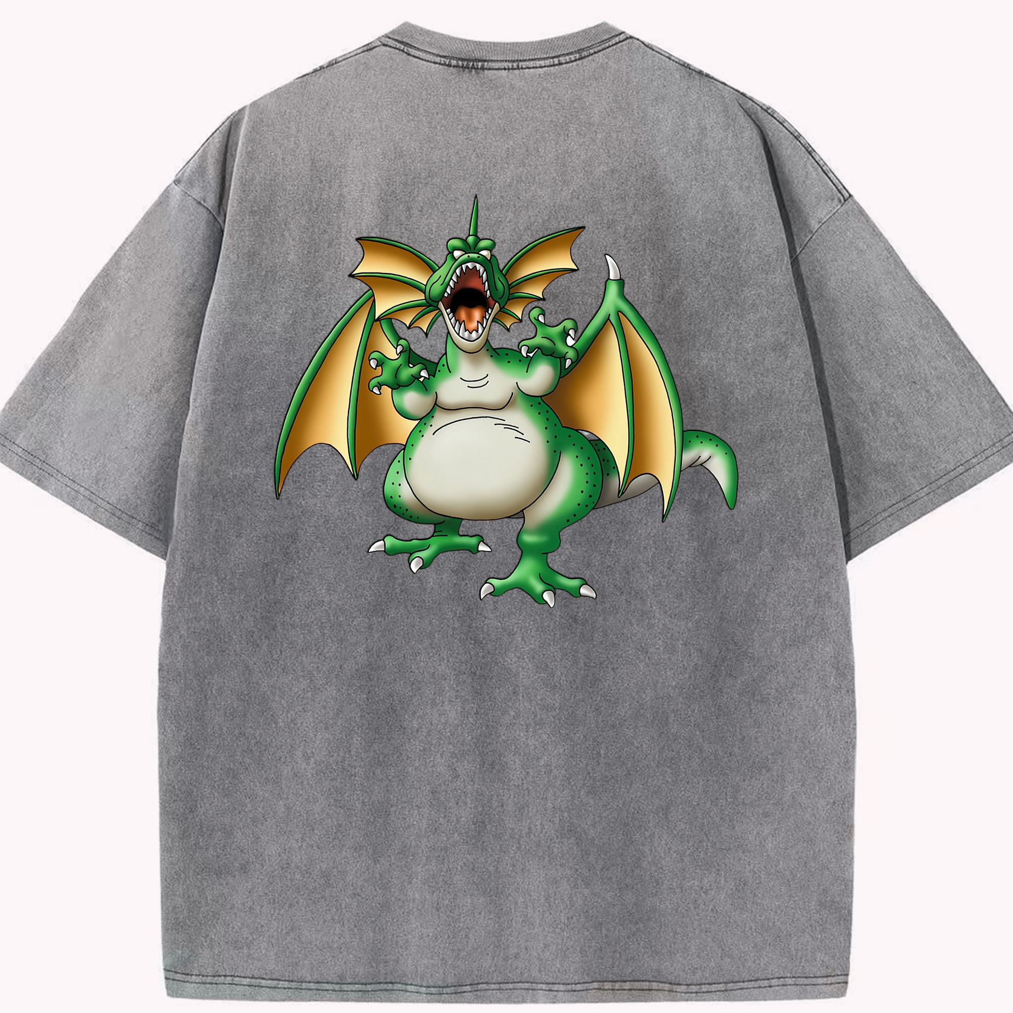 （画像用） ドラゴンクエスト Doragon Kuesuto Dragon Quest 綿100% ヴィンテージ風 半袖Tシャツ（背面プリント）