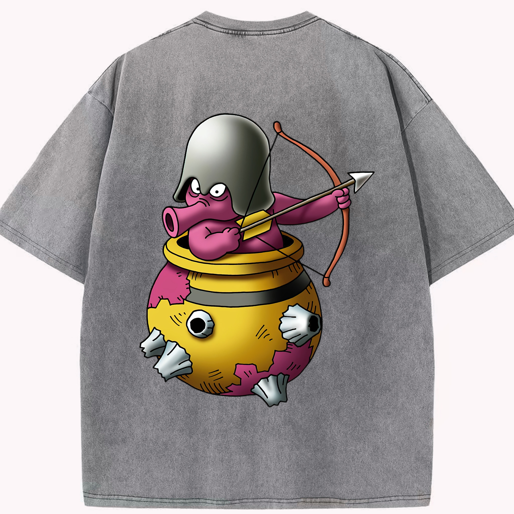 （画像用） ドラゴンクエスト Doragon Kuesuto Dragon Quest 綿100% ヴィンテージ風 半袖Tシャツ（背面プリント）