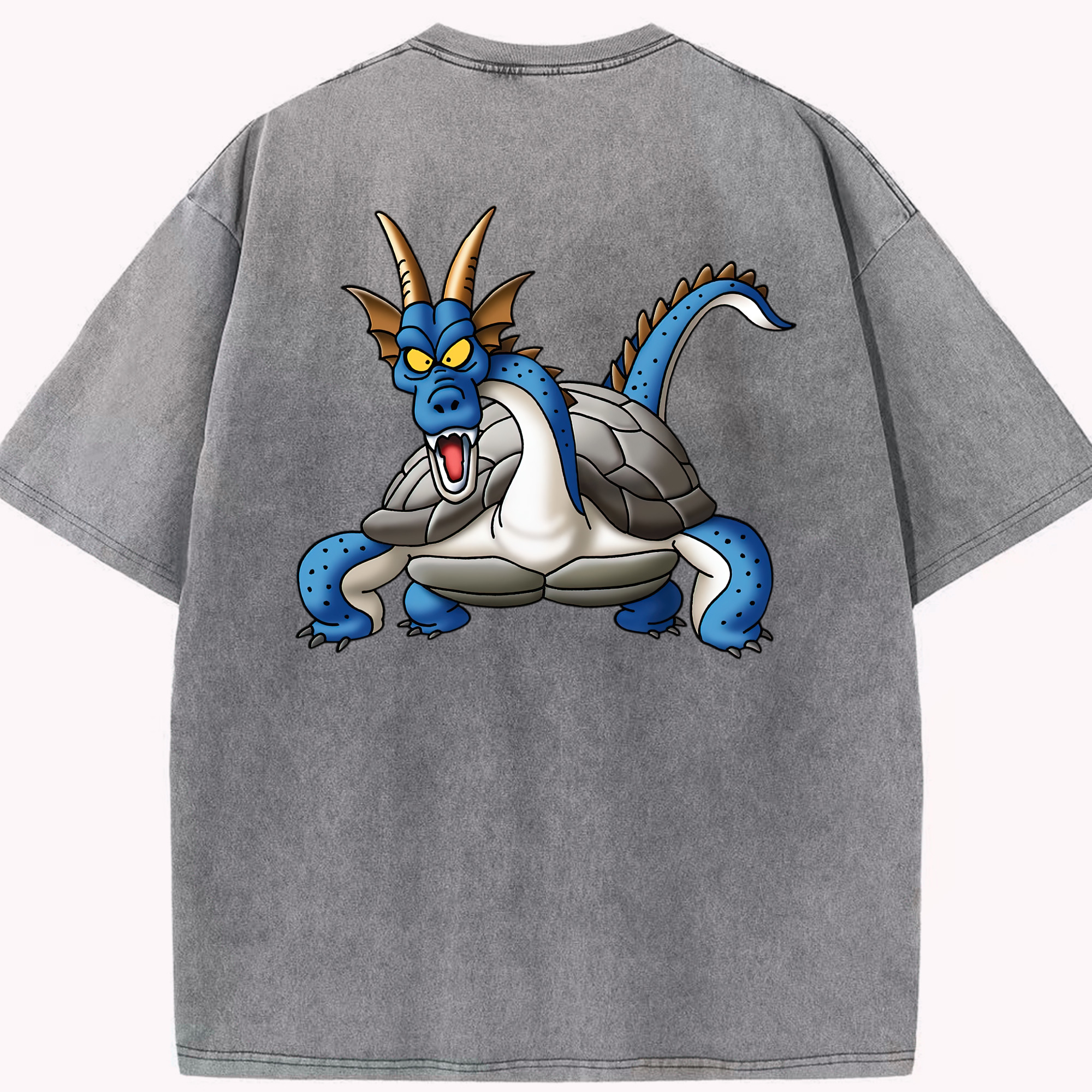 （画像用） ドラゴンクエスト Doragon Kuesuto Dragon Quest 綿100% ヴィンテージ風 半袖Tシャツ（背面プリント）